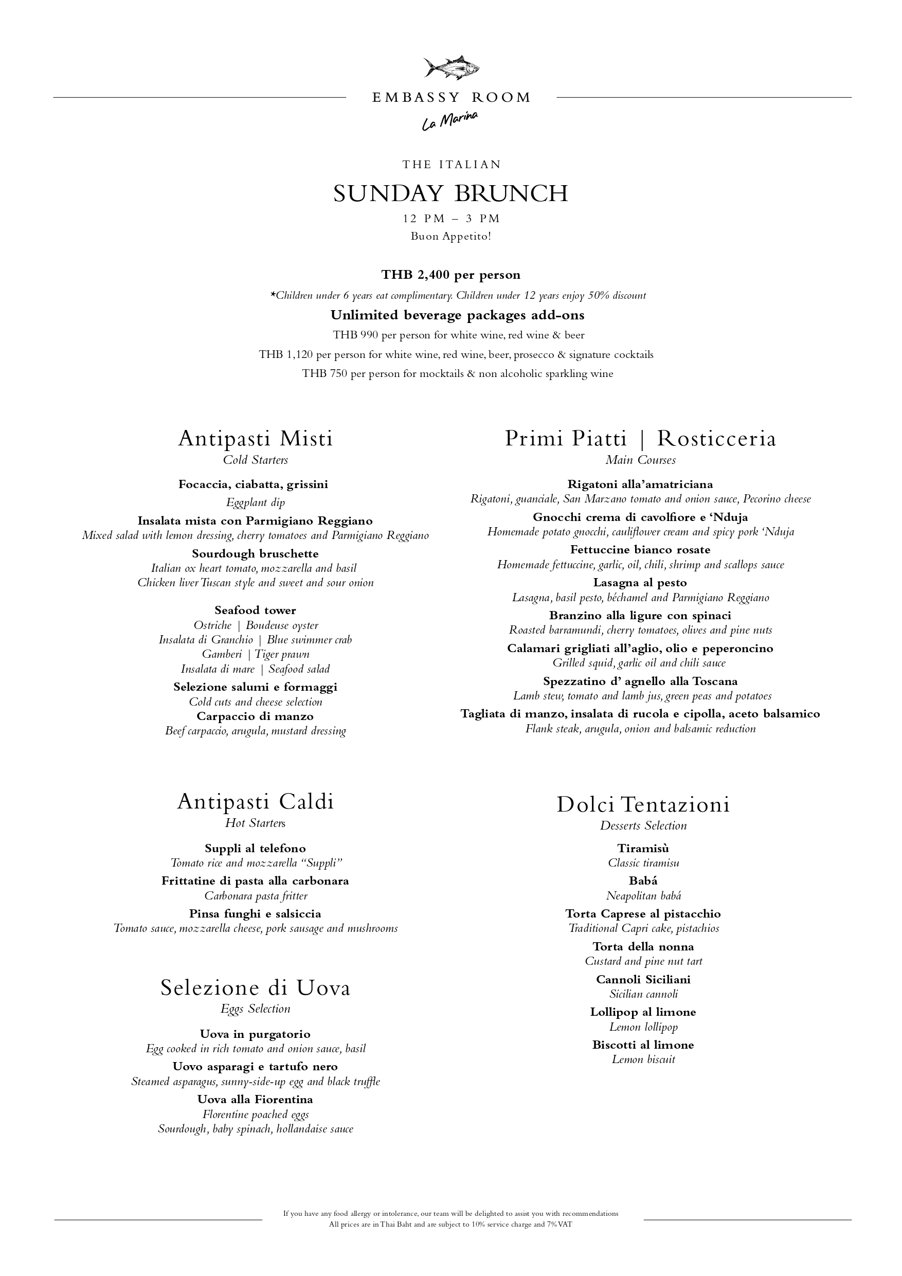 Italian Sunday Brunch Menu