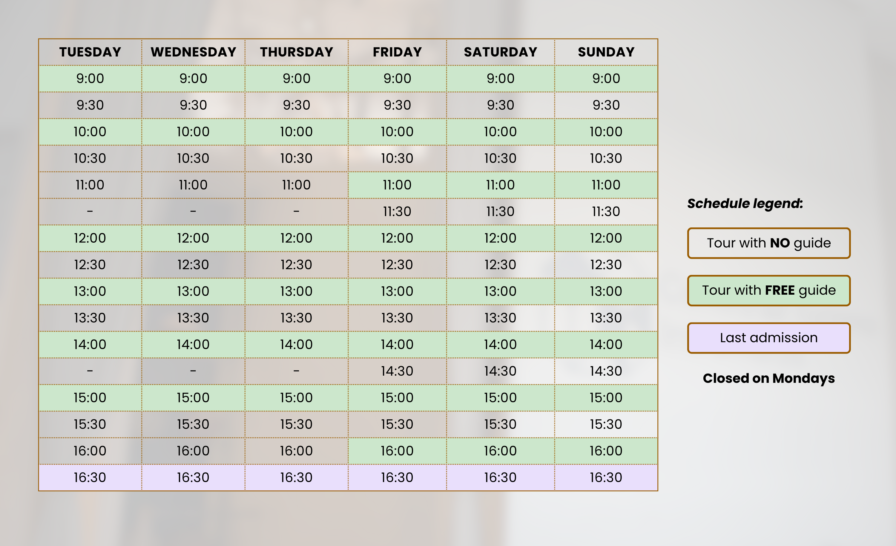 Centro de Turismo Intramuros - schedule