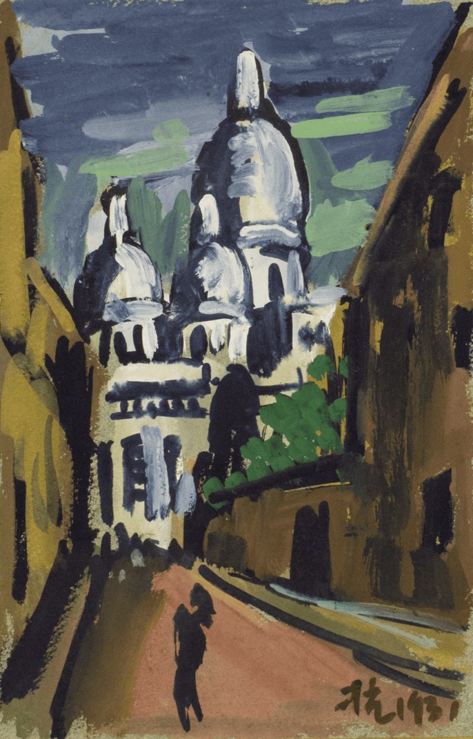 Liu Kang. View of Sacré-Cœur. 1931. Gouache on paper, 25 × 16.5 cm.Collection of Family of Liu Kang © Liu Kang Family.