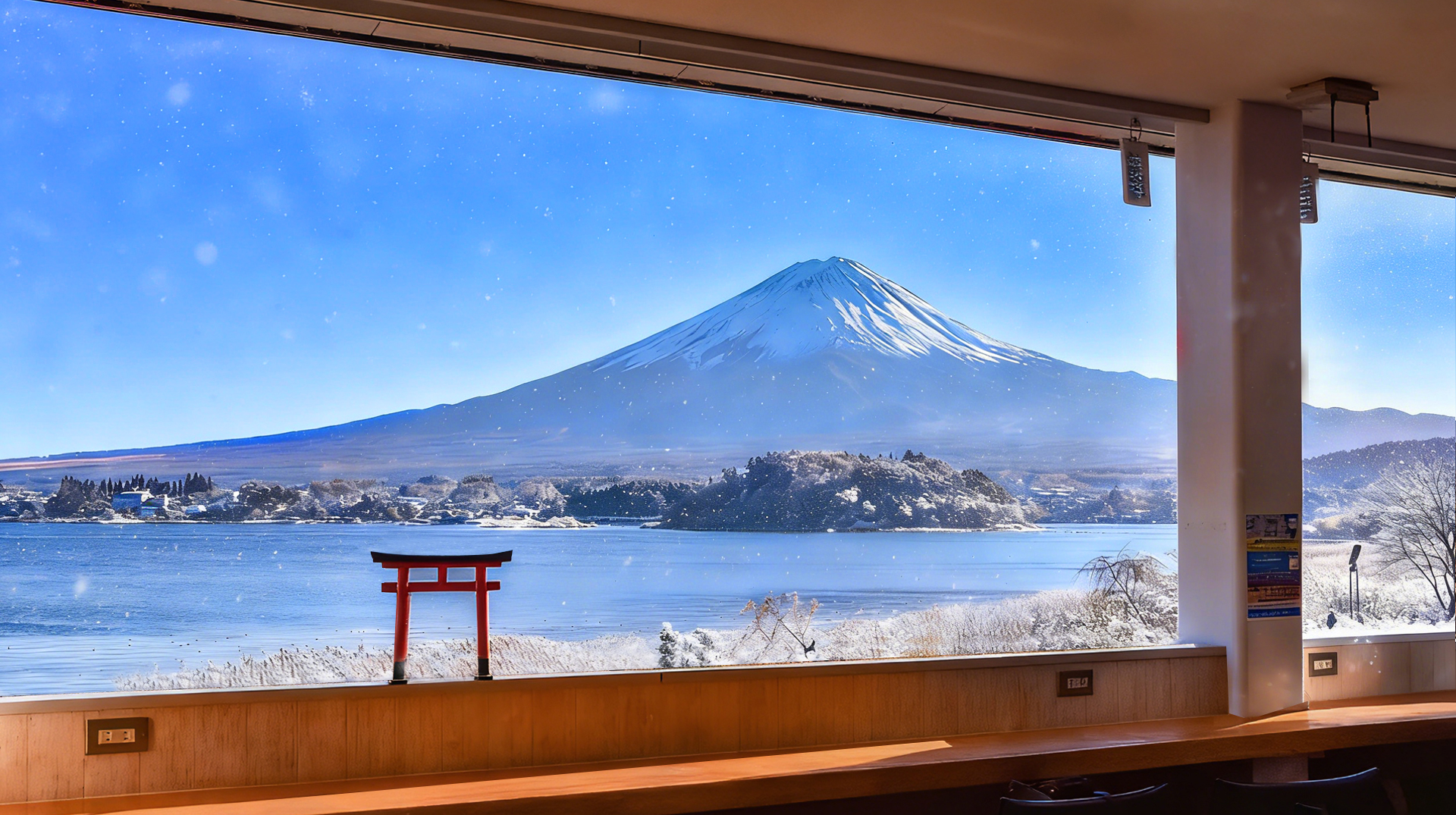 在河口湖自然生活館二樓，欣賞富士山美景~