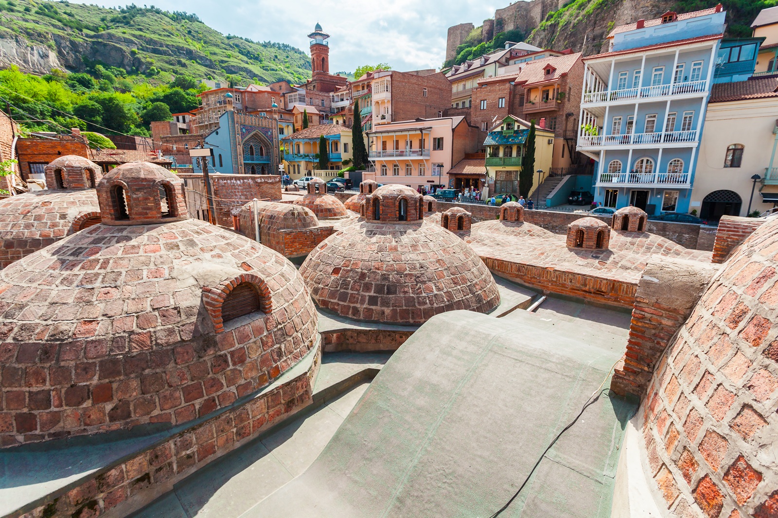 Abanotubani is said to be the place where Tbilisi was founded, after King Vakhtang Gorgasali discovered the hot springs.  famously known for its historic sulfur baths with their distinctive brick domes.