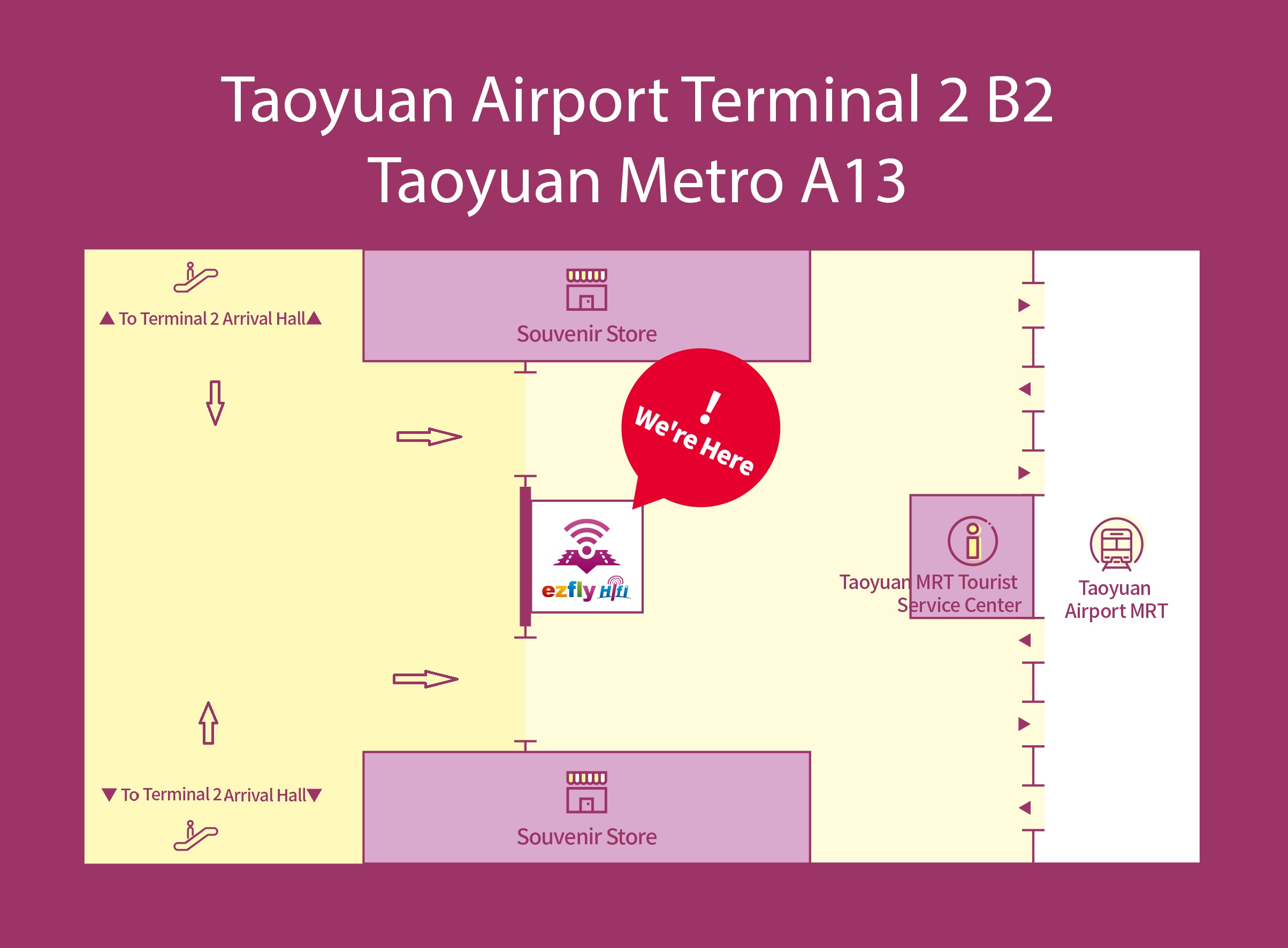 Taoyuan Aiport Terminal 2: B2 Ezfly MRT service counter (in front of the Airport MRT's service counter)