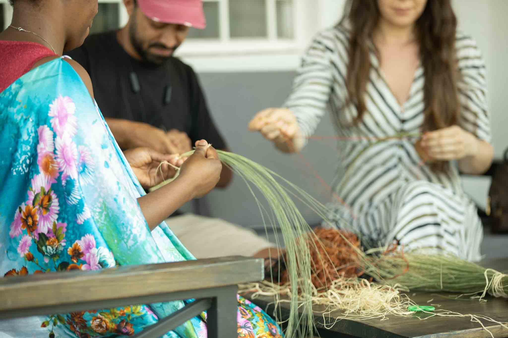 Traditional Basket Weaving in a Garden