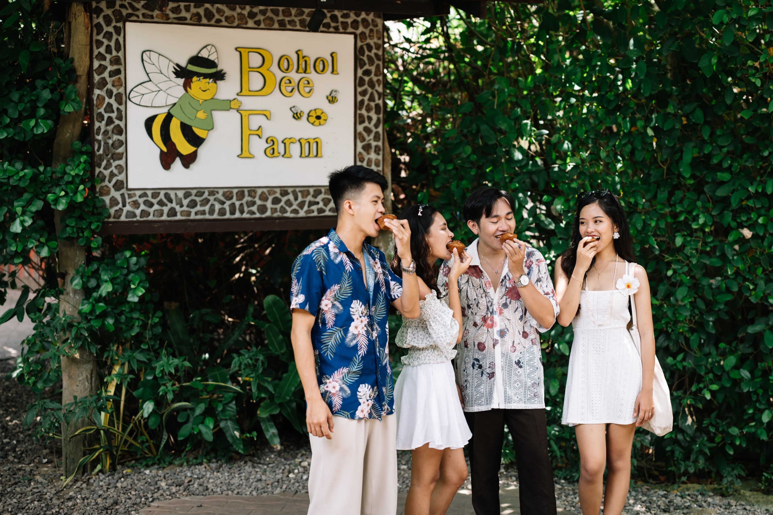Friends enjoying pastries from Bohol Bee Farm