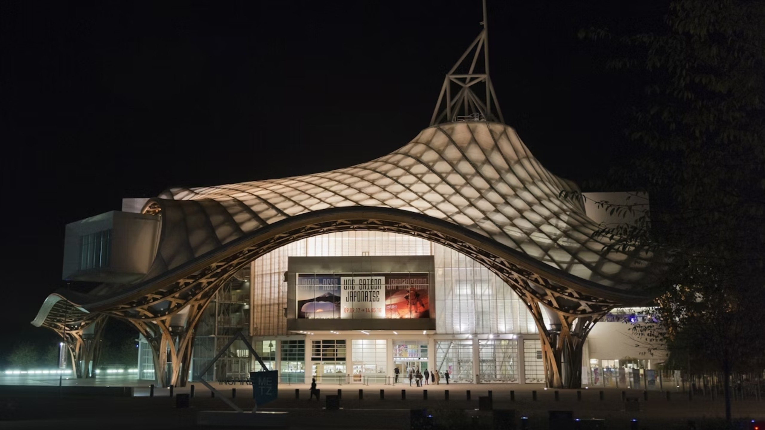 The iconic undulating roof of the Centre Pompidou-Metz, inspired by a Chinese hat