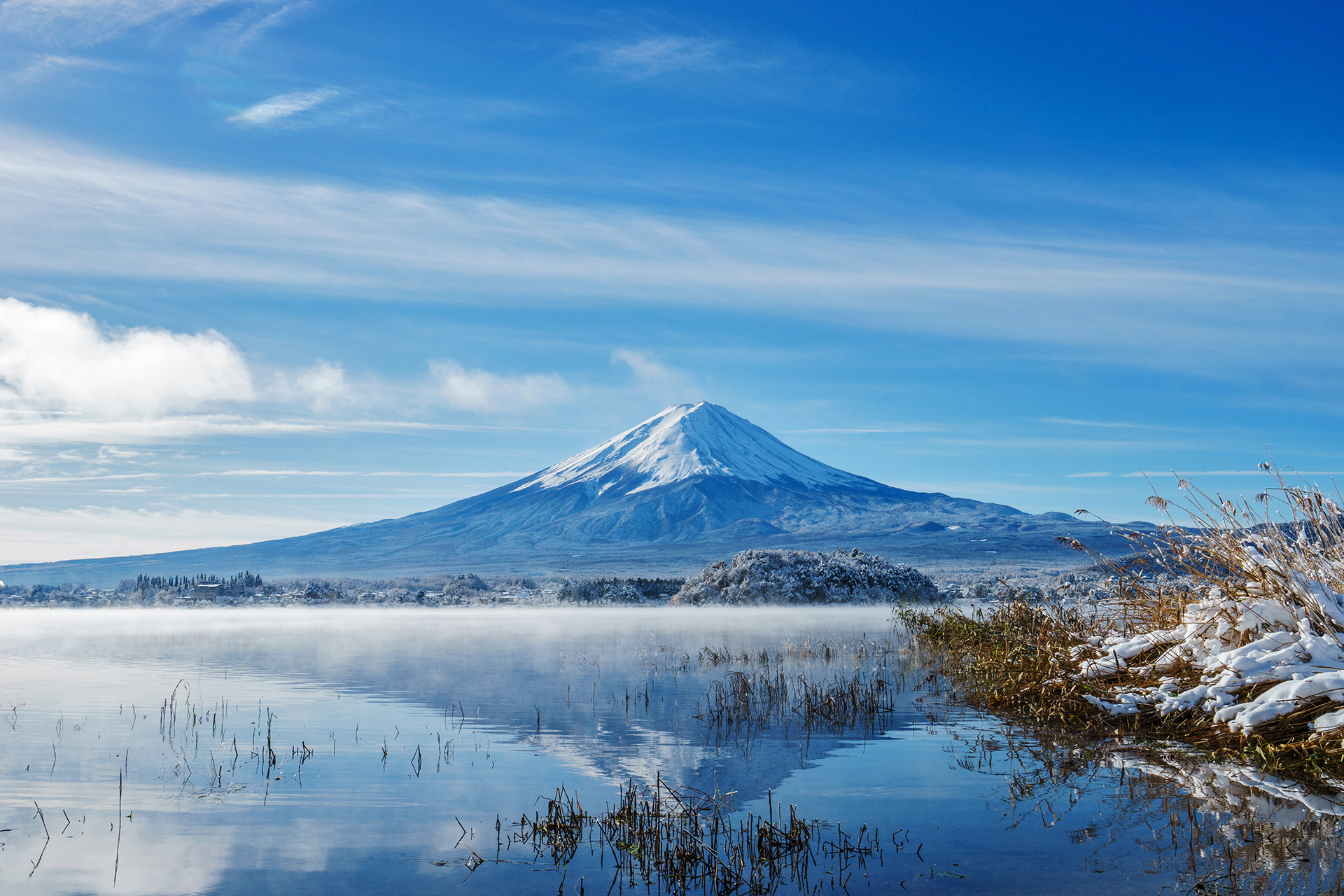 富士山與河口湖的冬日美景~
