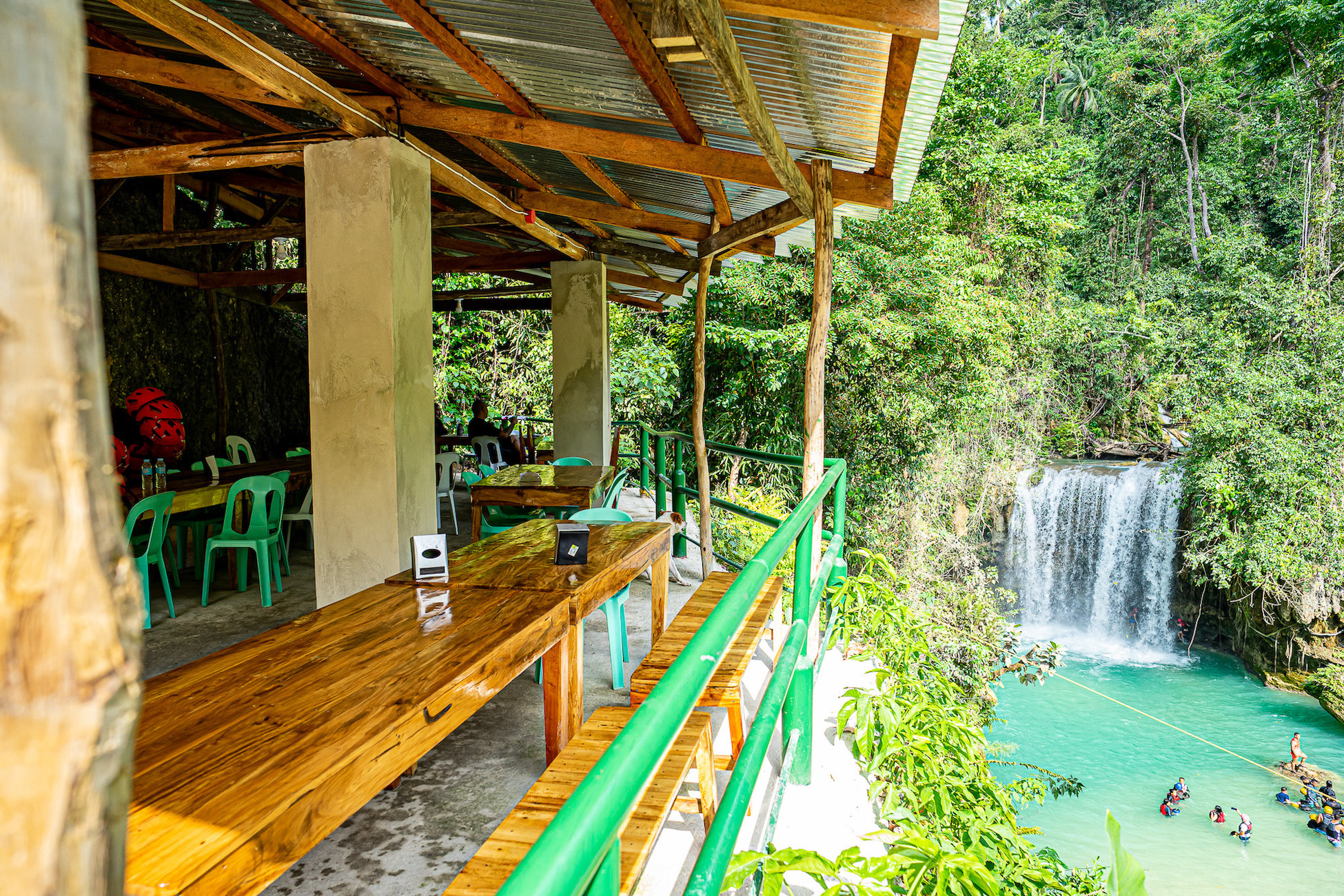 Lunch time at the only restaurant in Kawasan Falls where you can take a lunch break in front of the second waterfall