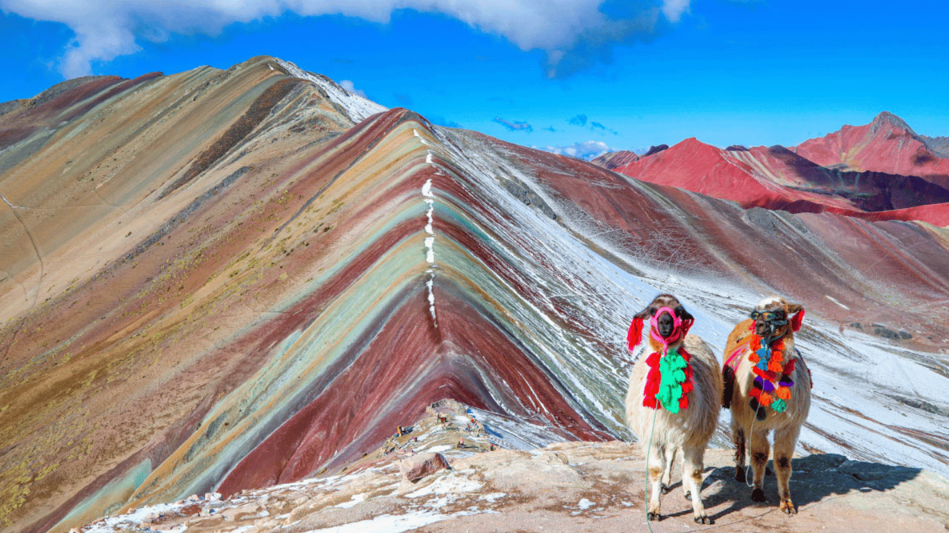 Rainbow Mountain With Alpacas