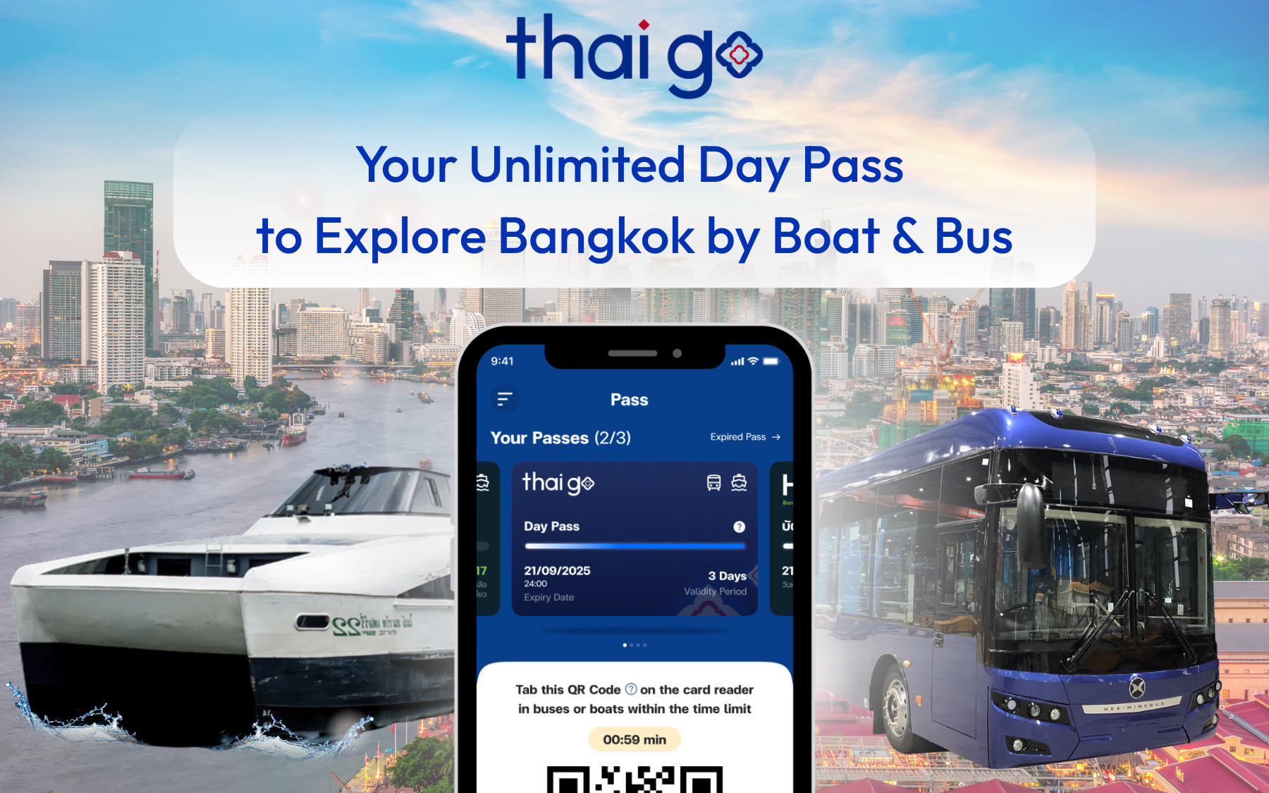 Thai Go Day Pass: Unlimited Rides Bangkok Electric Public Transport by Thai Smile Bus & Thai Smile Boat
