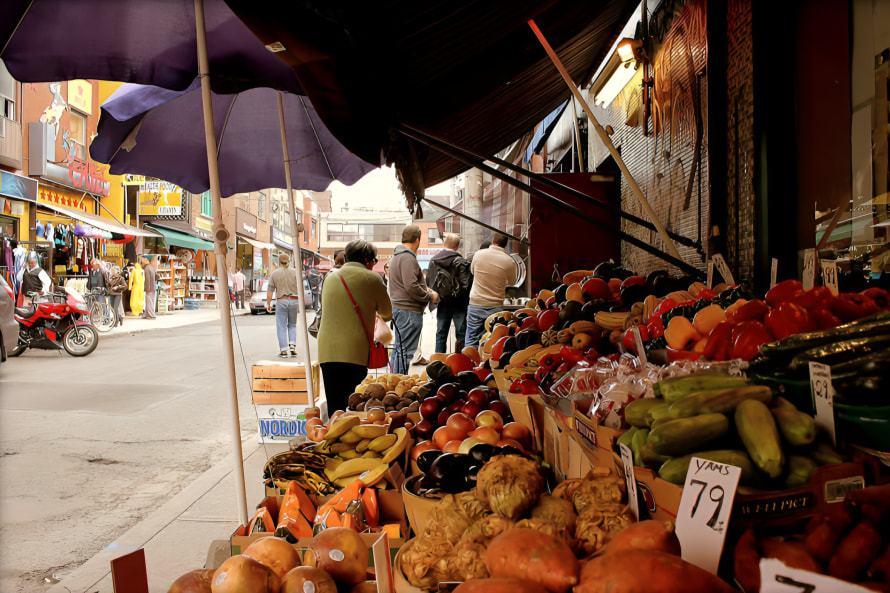 Colorful street markets offering fresh fruits and local goods, bringing Toronto’s vibrant culture to life