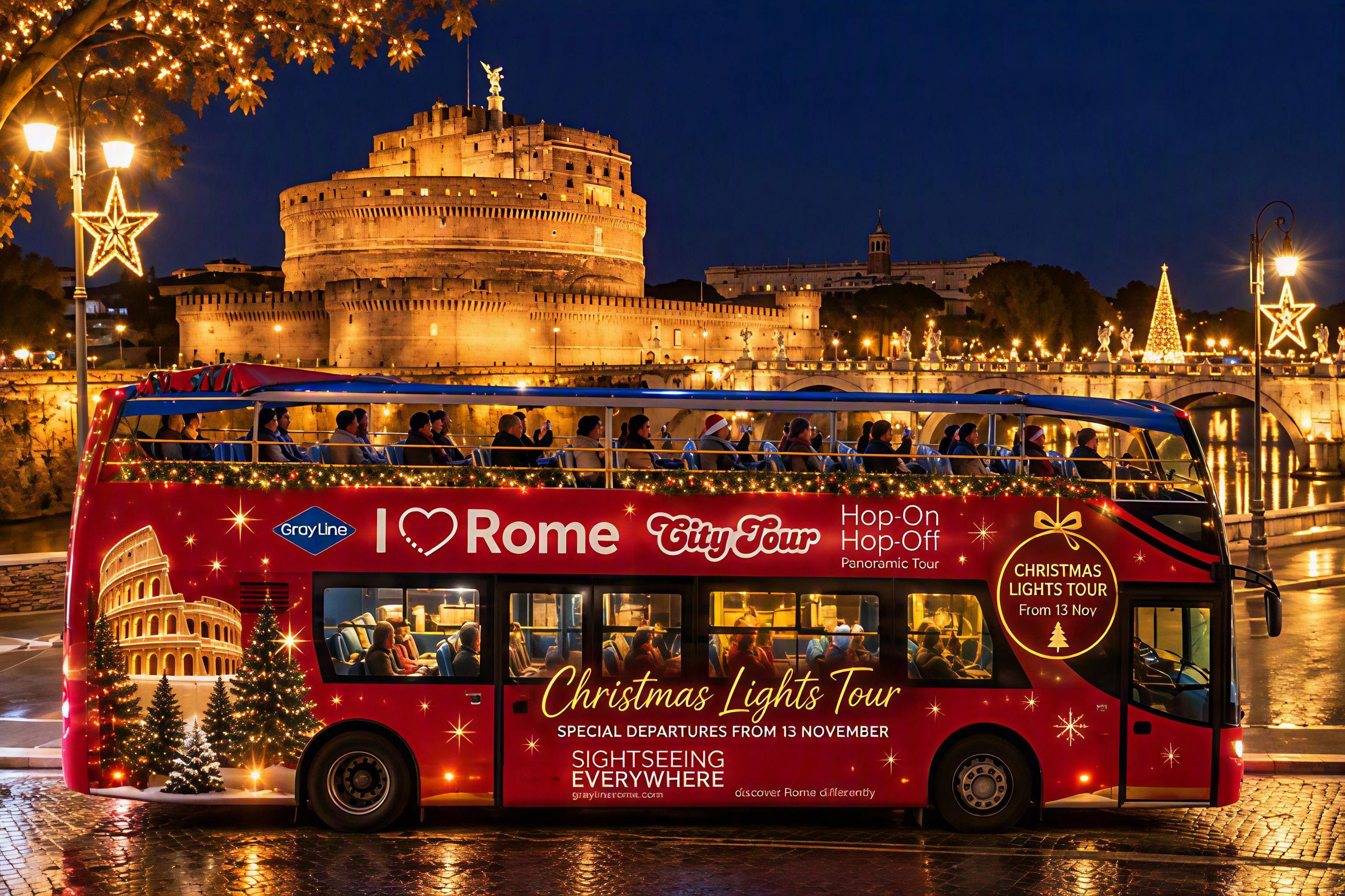 Rome Hop On Hop Off Christmas Lights by Night Open Bus
