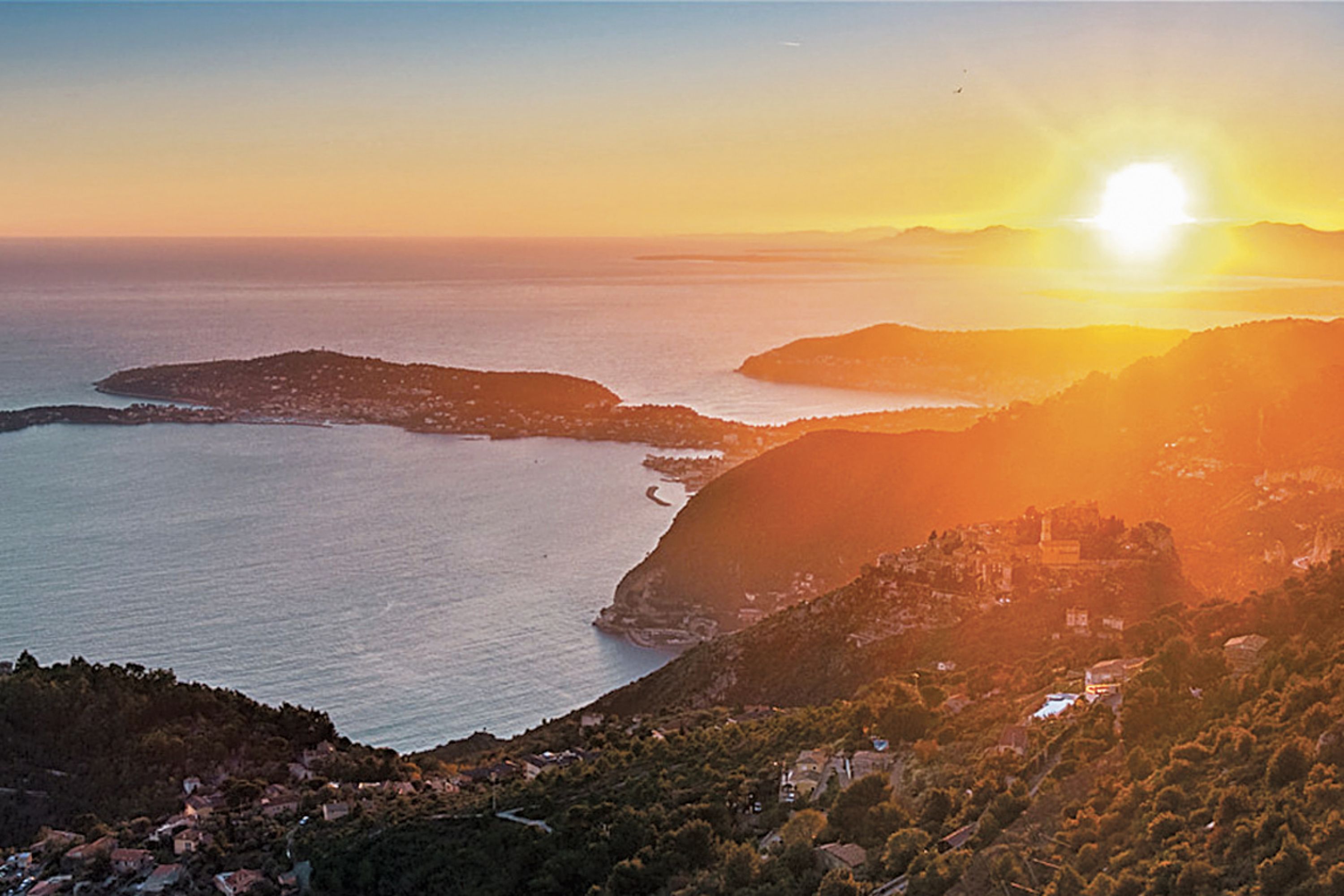 Breathtaking sunset views from Eze, painting the Mediterranean skies in golden hues