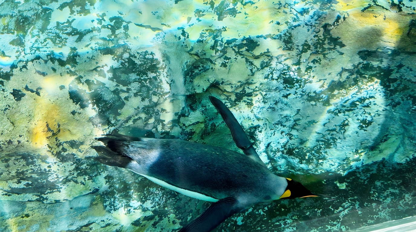 看企鵝優雅潛水，感受夏日的靈動與活力！