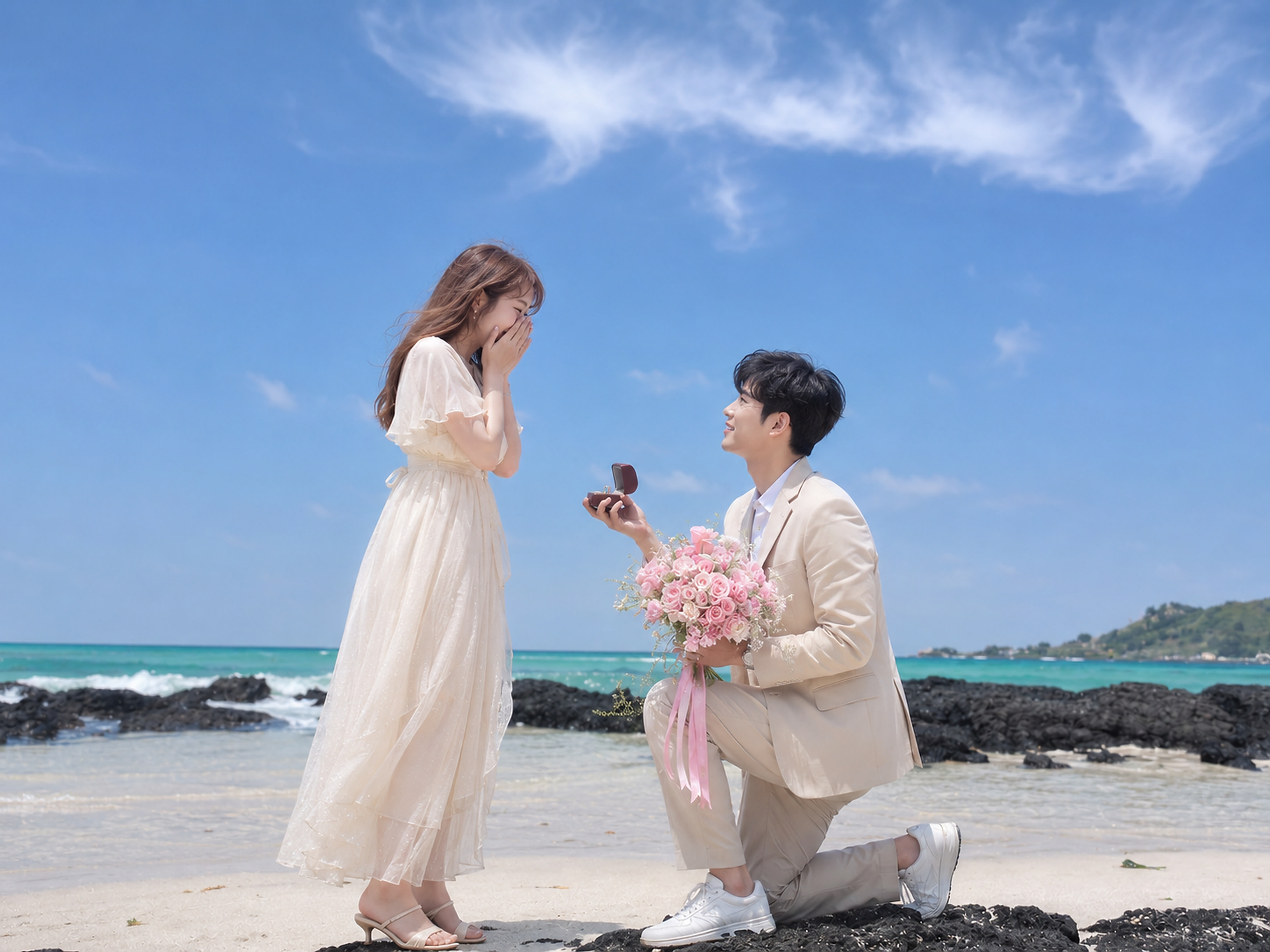 Jeju Private Proposal Photoshoot with Fresh Flower Bouquet