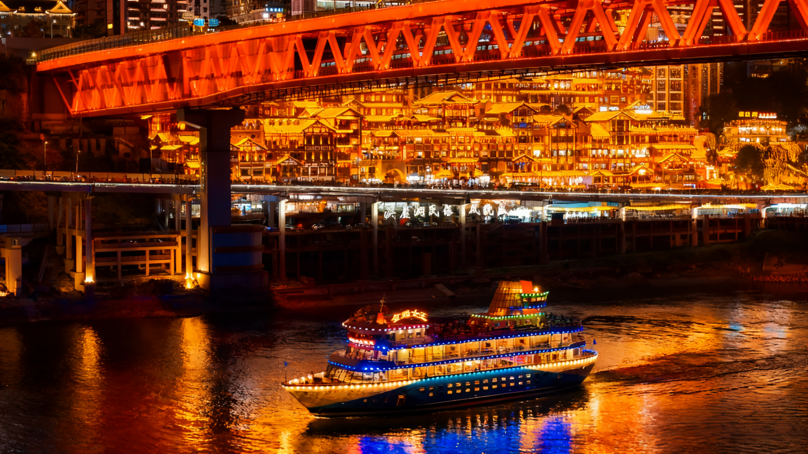 坐遊船進兩江霓虹 —— 洪崖洞簷掛燈,橋影晃水波,重慶夜是流動的金 坐遊船進兩江霓虹 —— 洪崖洞簷掛燈,橋影晃水波,重慶夜是流動的金