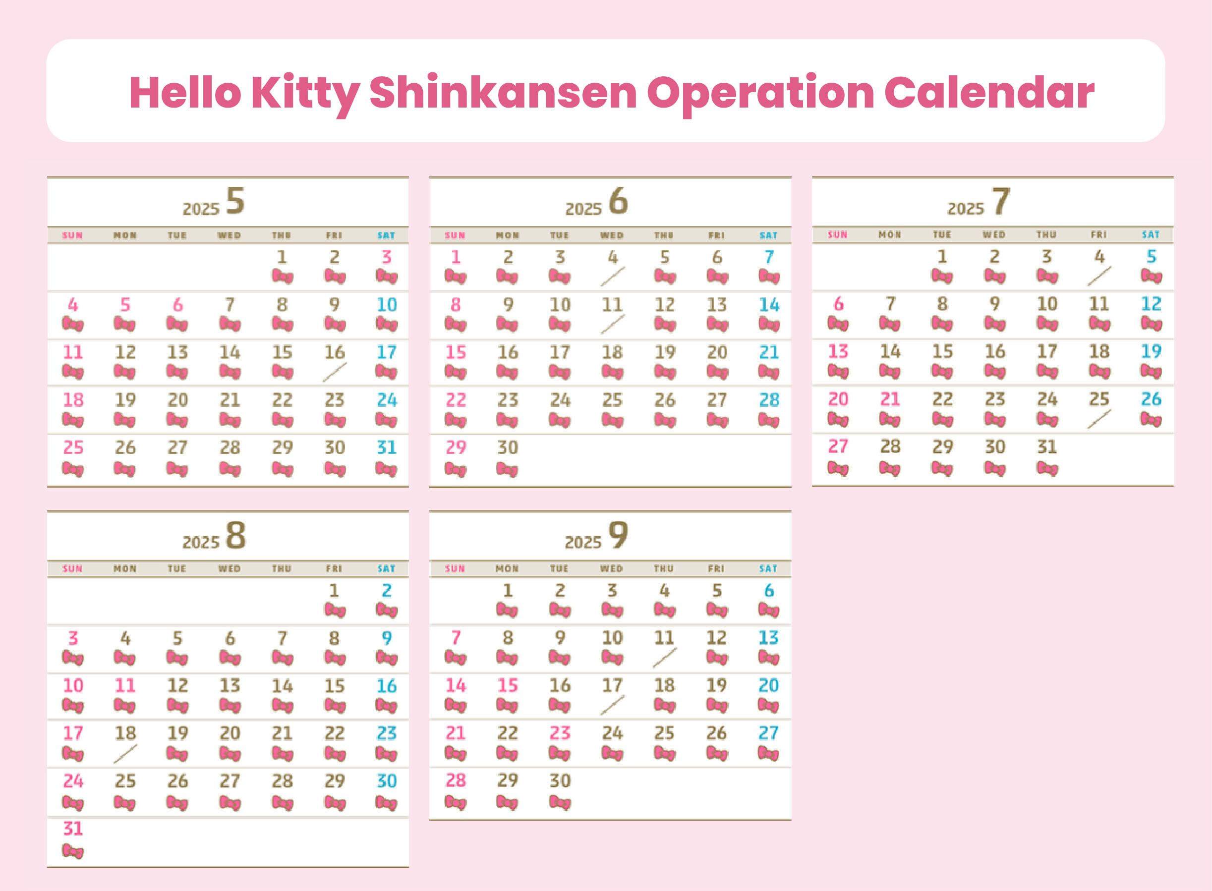 Hello Kitty新幹線營運日期：2025年5月至9月