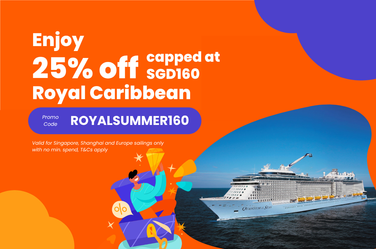 在易遊網預訂時使用優惠碼“ROYALSUMMER160”，即可享受皇家加勒比郵輪7.5折優惠，最高可減SGD160。