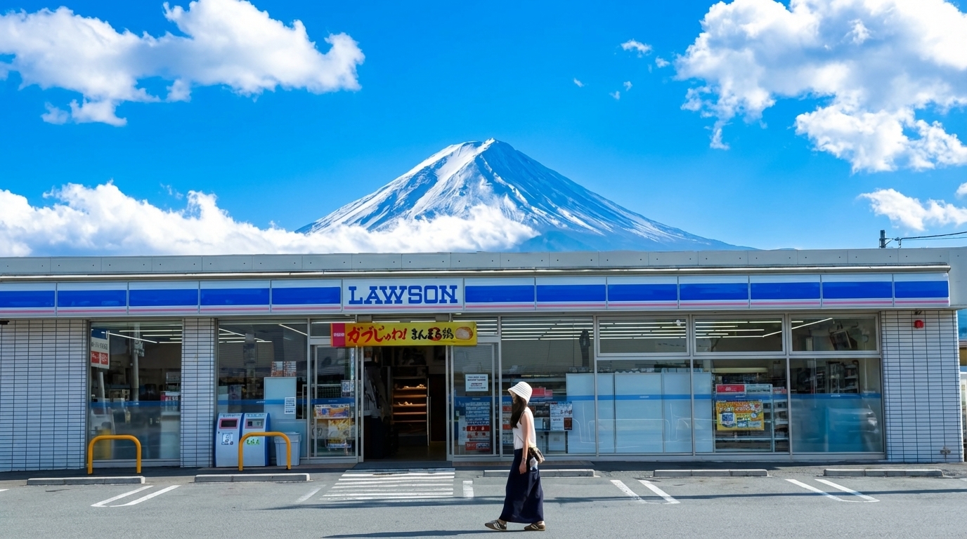 羅森： “便利店的霓虹燈和白雪皚皚的富士山同時出現在畫面中，平凡的日常生活瞬間昇華為一張令人驚歎的世界明信片。”