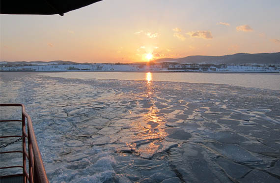 GARINKO GO Ⅲ・IMERU破冰船日落：在金色夕陽與冰雪交織的奇幻景象中，還可能邂逅海豹或飛翔的白尾海雕