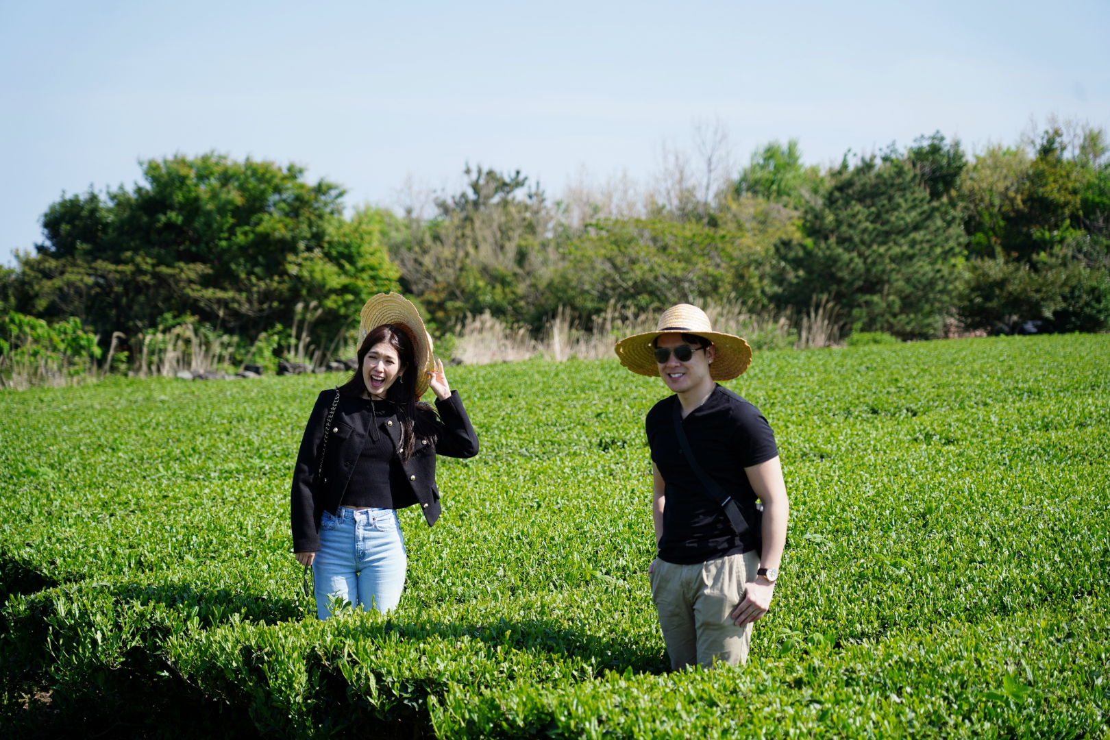Wearing sunshine and smiles in the middle of Jeju's endless green tea fields.
