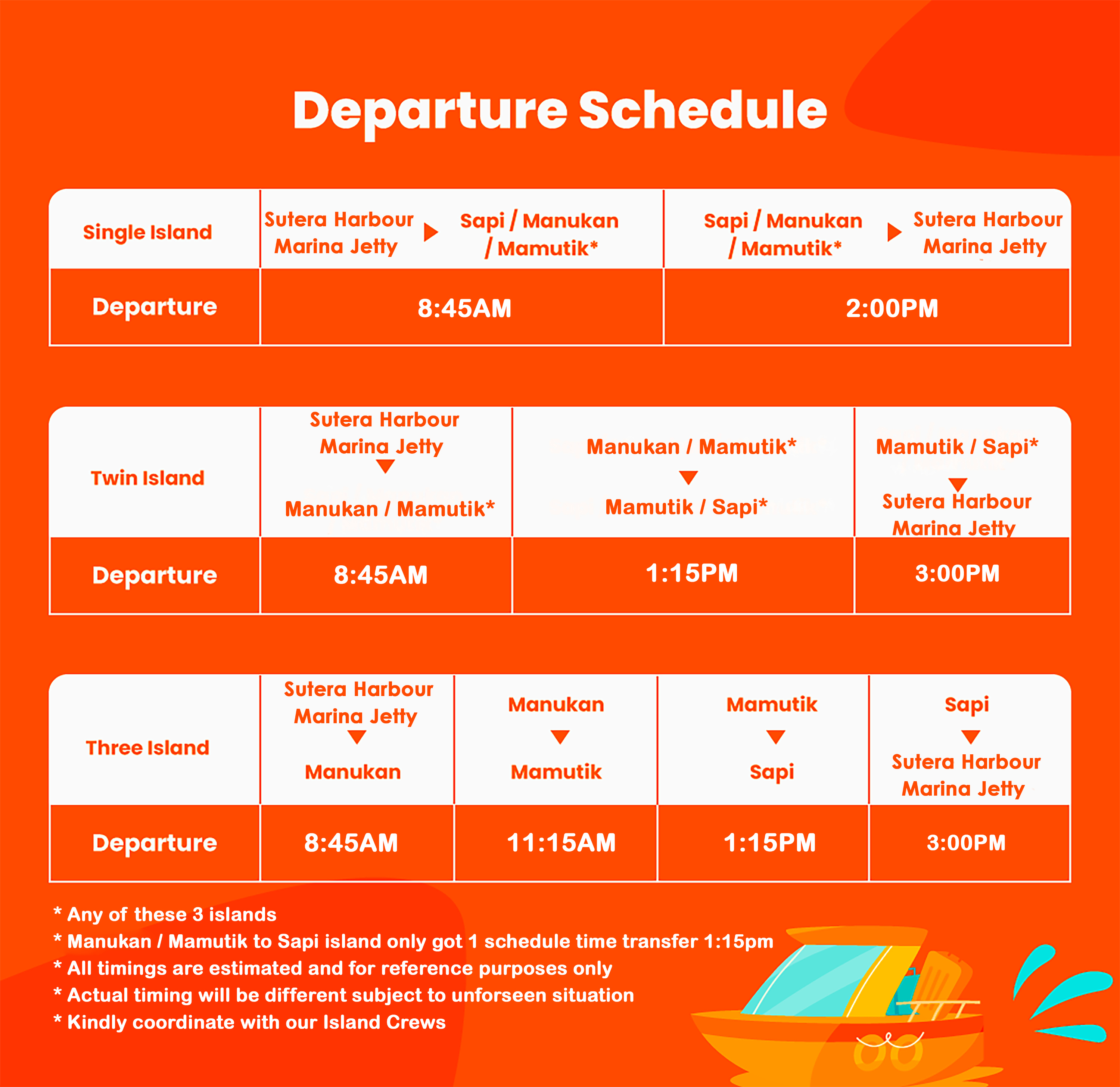 Boat Transfer Schedule