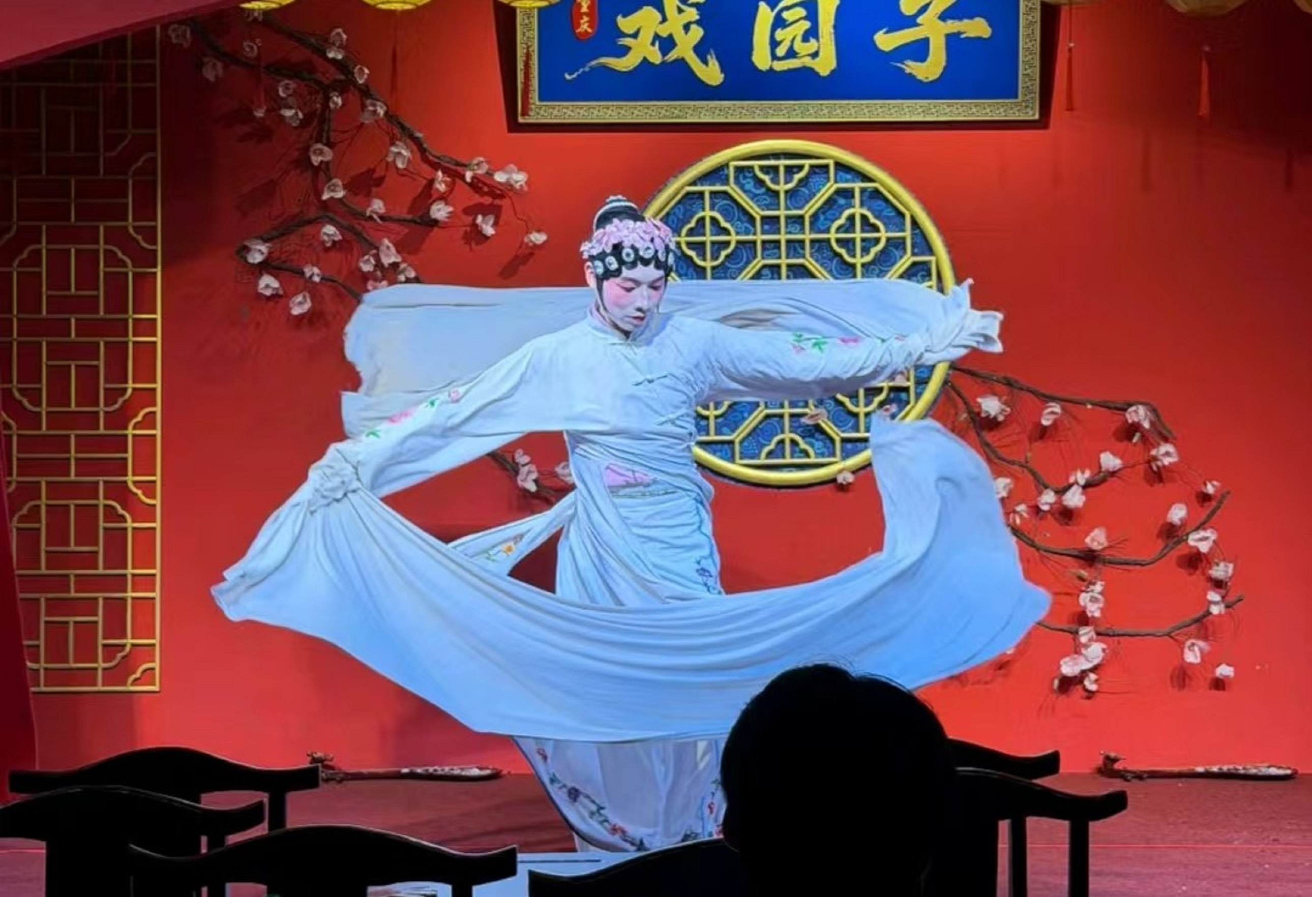 青衣水袖翻飛如流雲,素白戲衣在紅牆前舒展,腕間力道將長袖甩成漫天雪浪 青衣水袖翻飛如流雲,素白戲衣在紅牆前舒展,腕間力道將長袖甩成漫天雪浪