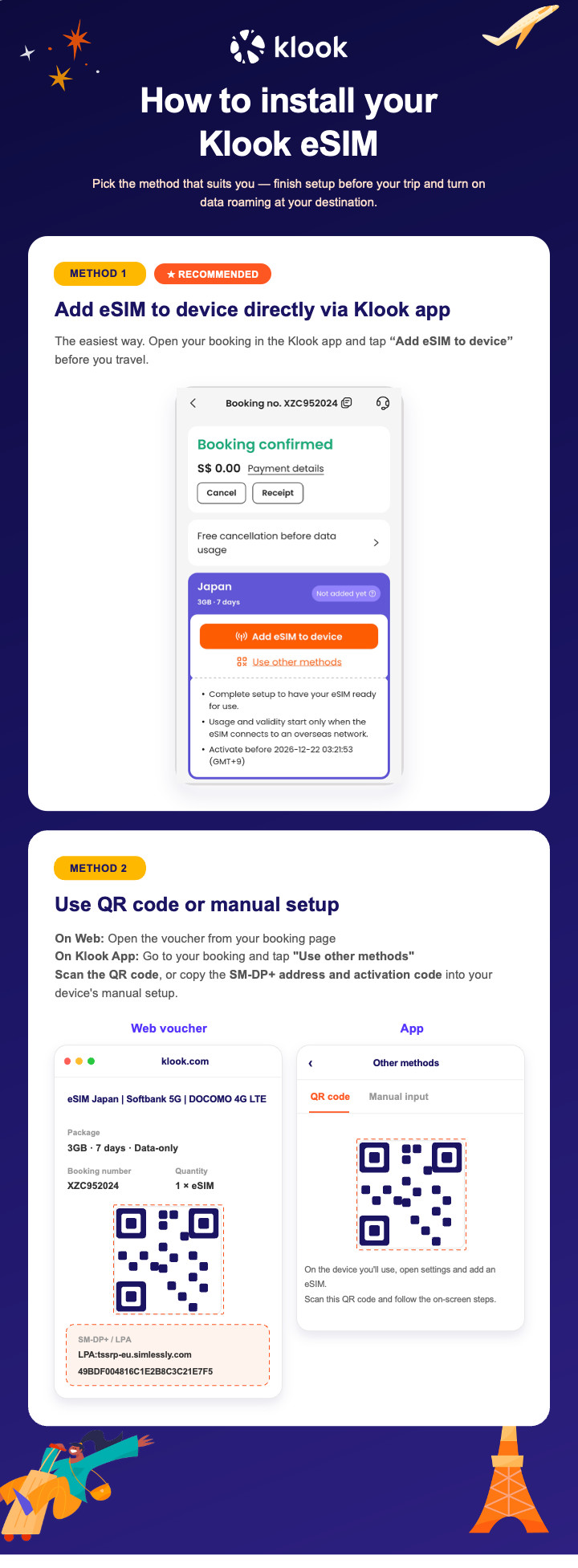 Klook eSIM installation methods