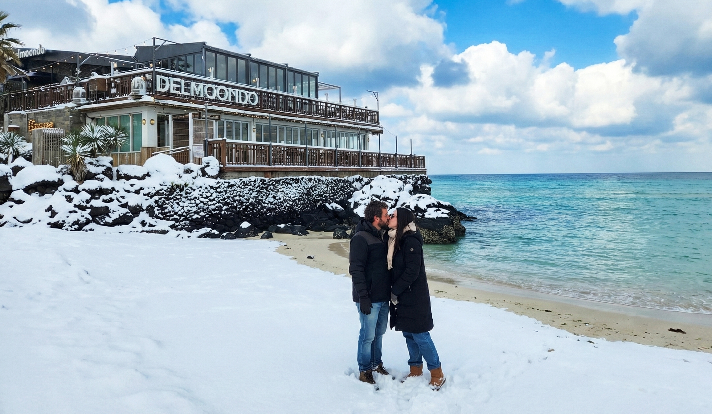 在 Delmoondo Café 享受身心煥發的體驗，這裡以絕美海景和美味糕點聞名，讓您在冬日海景中盡情放鬆。