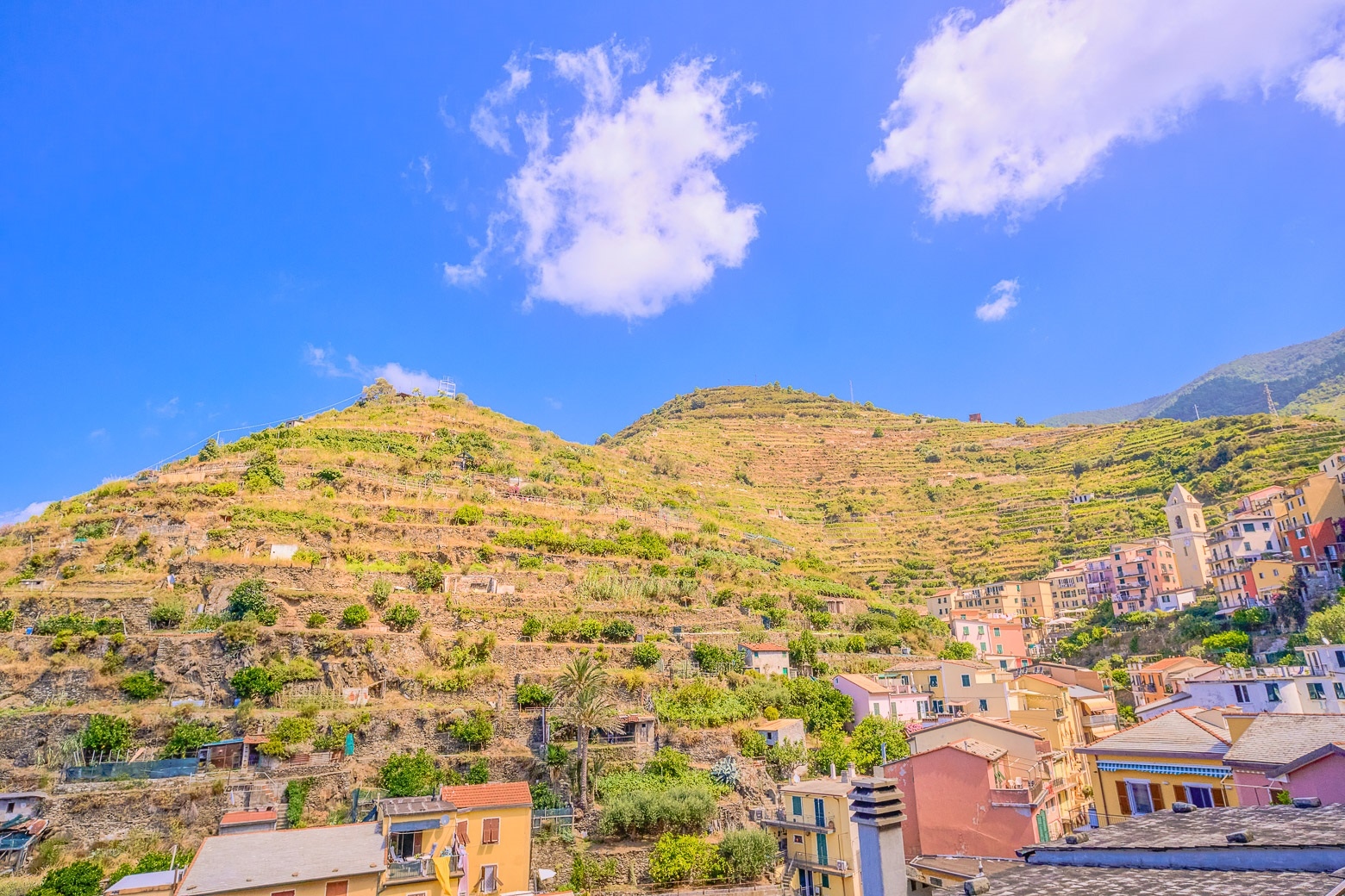 Lush vineyards cling to terraced hillsides, adding to the scenic charm