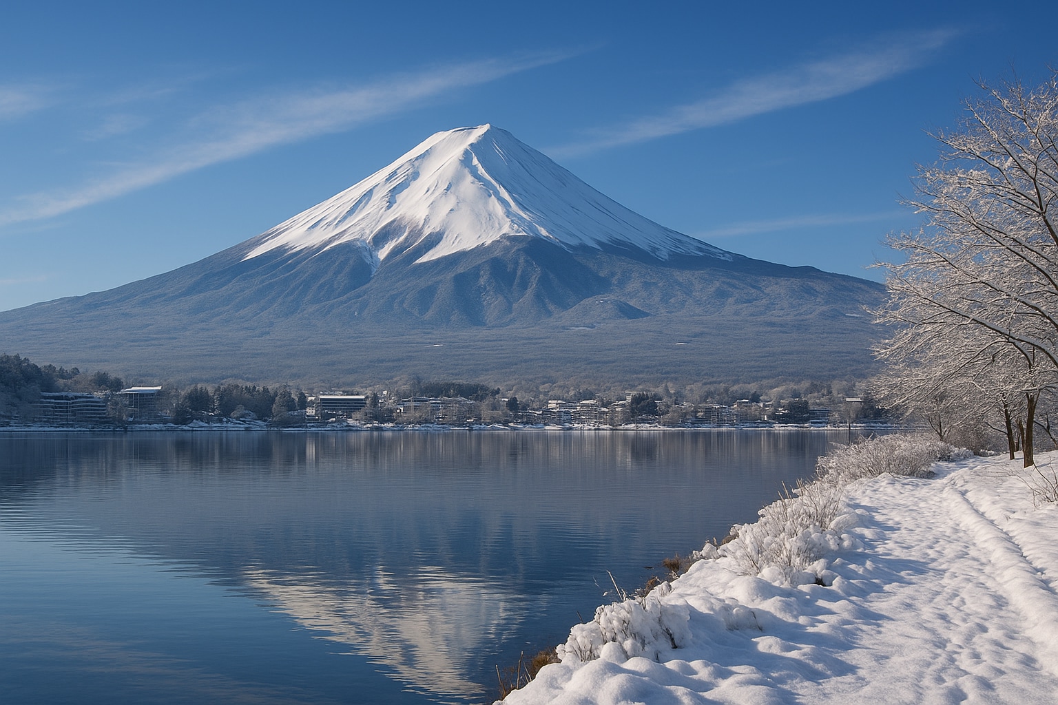 河口湖的長道被雪鋪滿了,好像冬天悄悄為它披上了一件白色外套 河口湖的長道被雪鋪滿了,好像冬天悄悄為它披上了一件白色外套