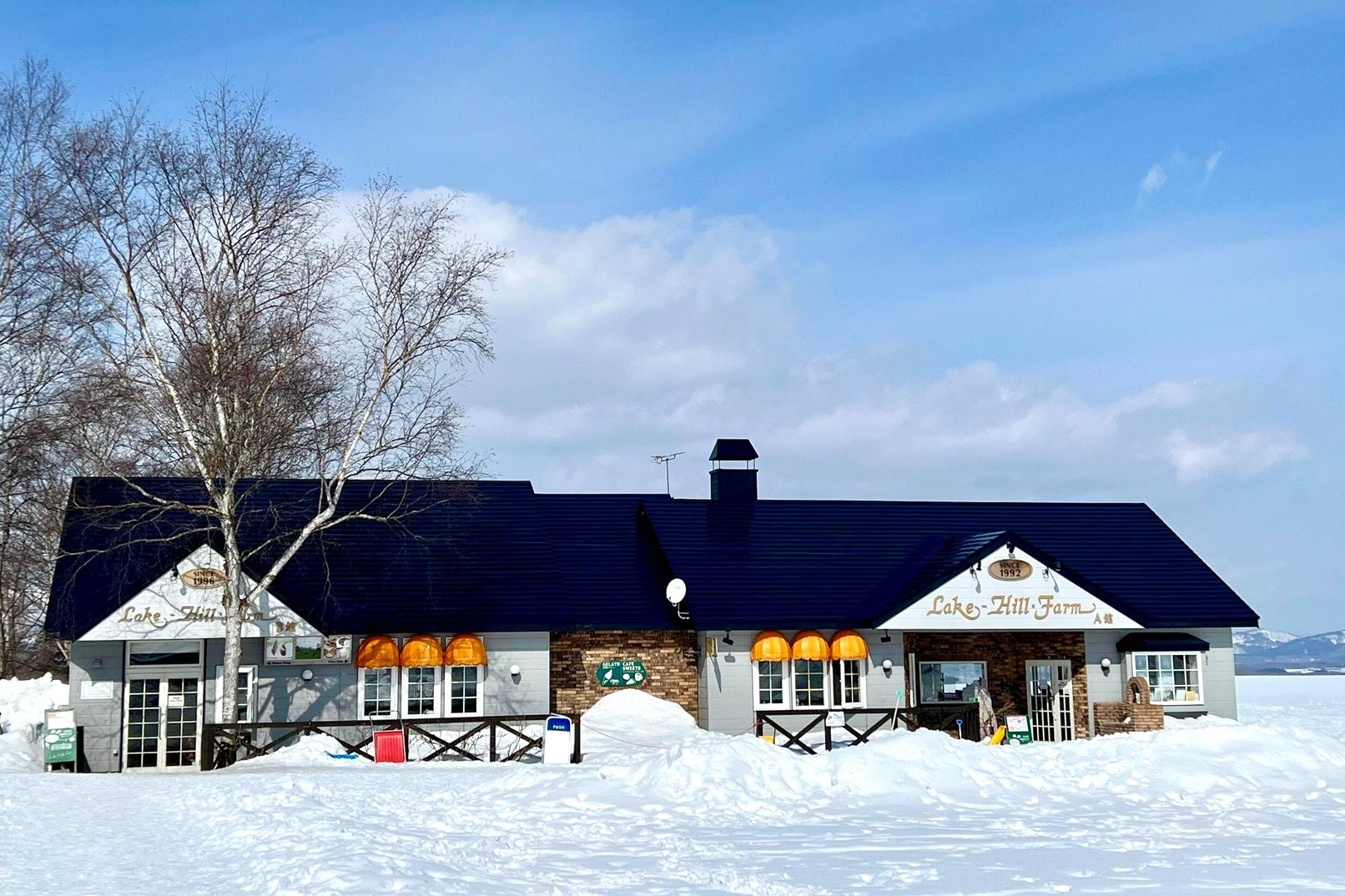 Lake Hill Farm 冬天時,農場四周被積雪覆蓋,一邊吃冰淇淋一邊遠眺雪原,是北海道獨有的冬日體驗。 Lake Hill Farm 冬天時,農場四周被積雪覆蓋,一邊吃冰淇淋一邊遠眺雪原,是北海道獨有的冬日體驗。