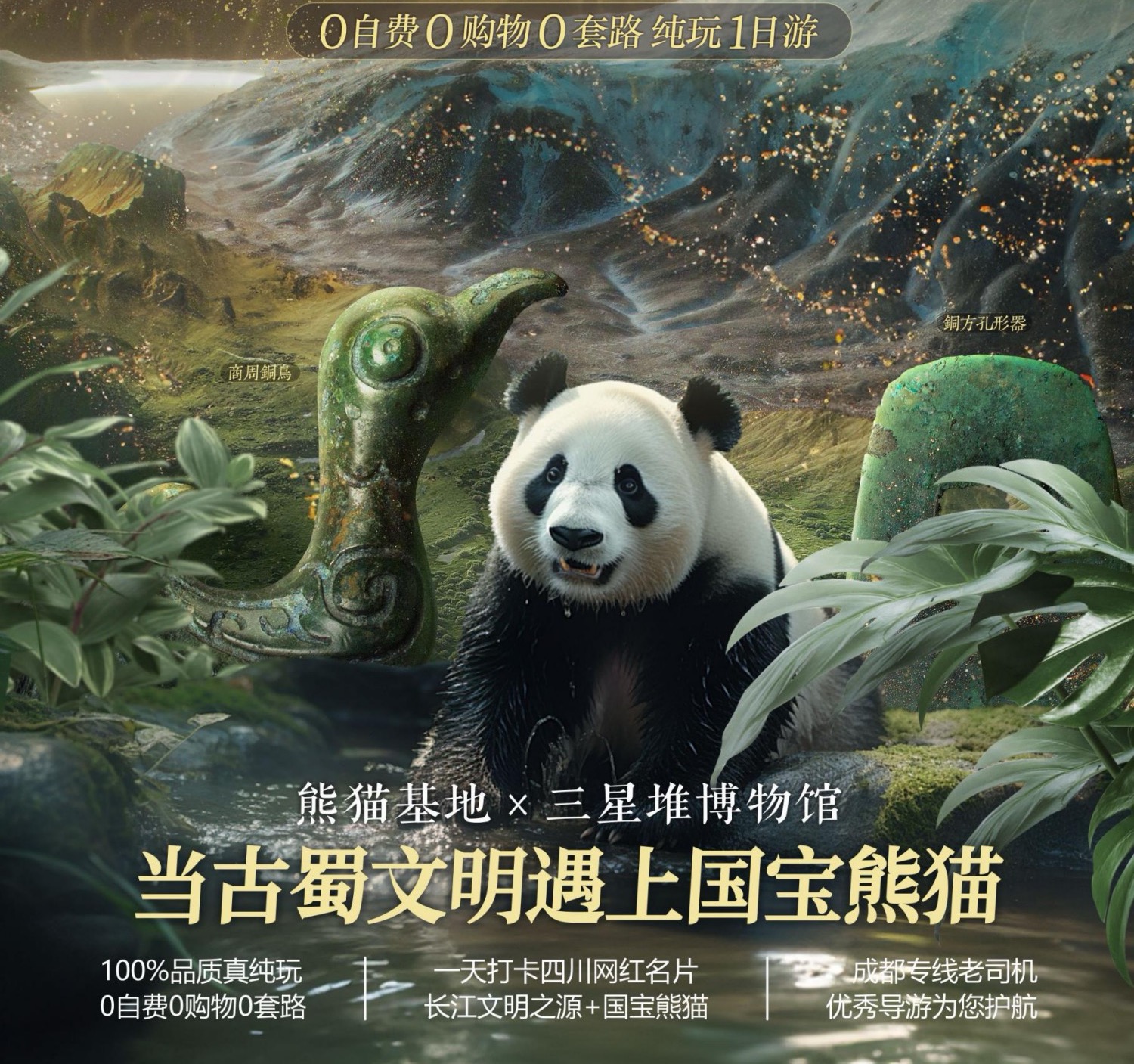 成都三星堆·熊貓基地1日探秘（穿越三千年對話青銅神樹+解密《山海經》熊貓奇緣+熊貓行為觀察家）