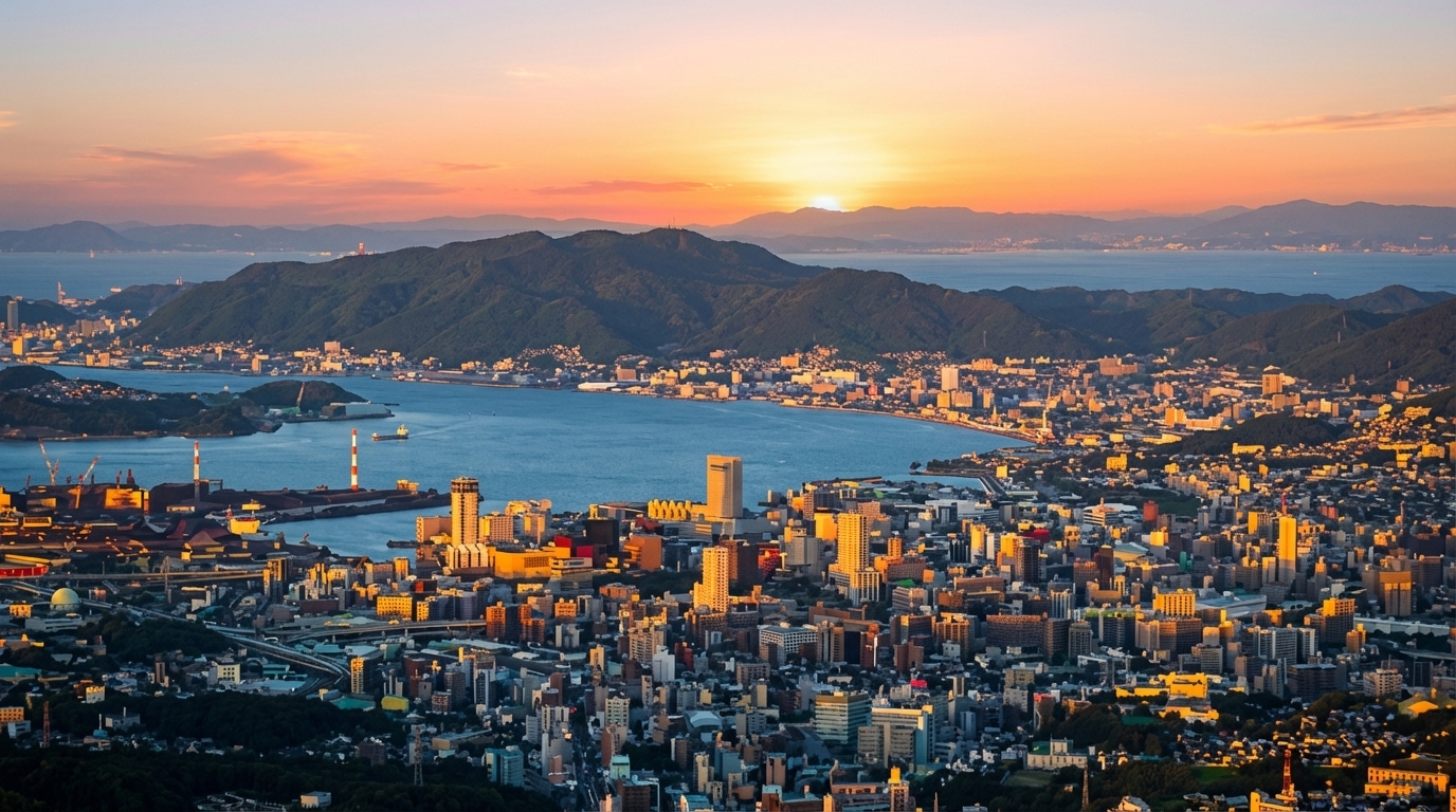新三大夜景-皿倉山 ，乘坐纜車到皿倉山展望臺，夜幕降臨，城市的燈火逐漸亮起，勾勒出一片璀璨的燈海，將福岡這座城市的繁華與活力景象展現的淋漓盡致。