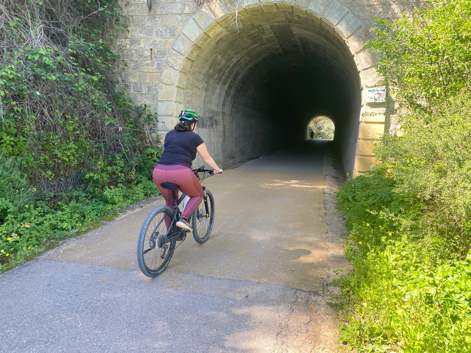 Entering a tunnel on the Via Verde de la Sierra