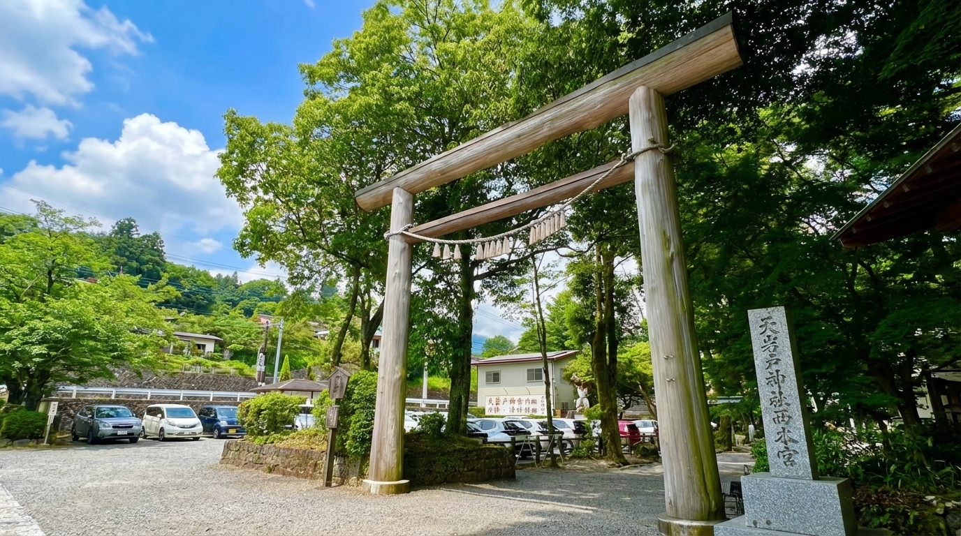 天巖戶神社是位於日本宮崎縣高千穗町的一座古老神社,以其作為日本神話“天巖戶神話”的舞臺而聞名,是當地數一數二的能量景點 天巖戶神社是位於日本宮崎縣高千穗町的一座古老神社,以其作為日本神話“天巖戶神話”的舞臺而聞名,是當地數一數二的能量景點
