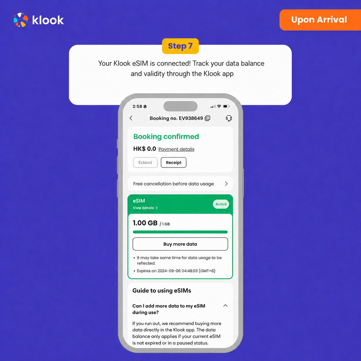 Klook eSIM connected