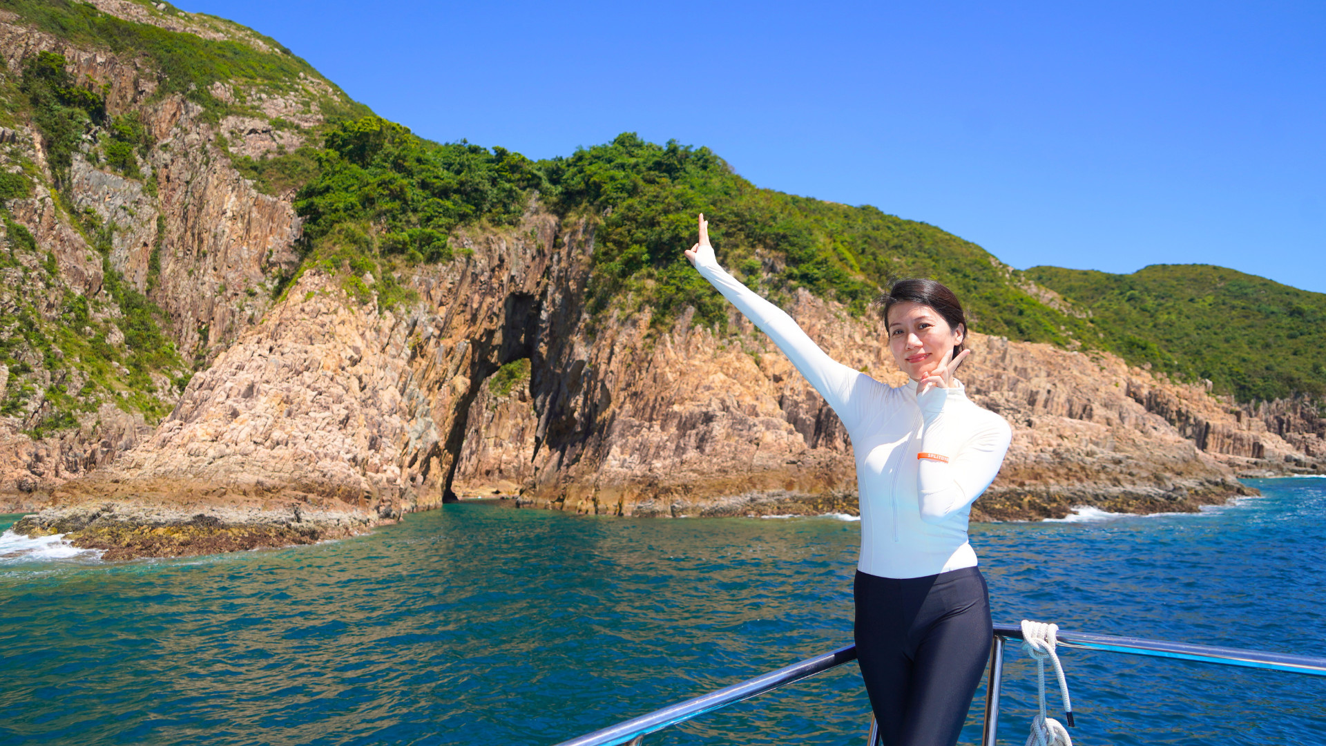 Bell Cave, Jin Island, Hong Kong UNESCO Global Geopark (Yacht Cruise through Four Sea Arches Volcano in Hong Kong)