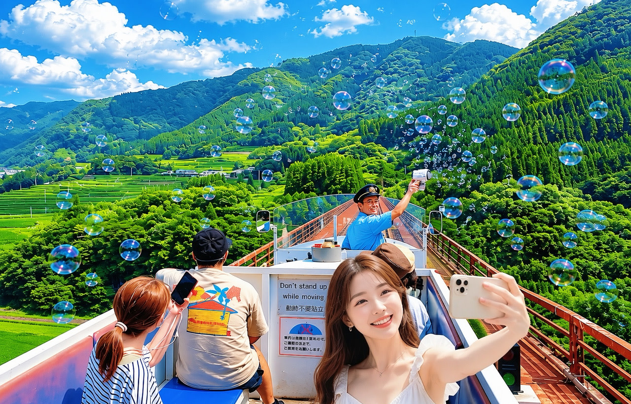 Takachiho Gorge Sightseeing Train & Aso Kusasenri One-Day Tour