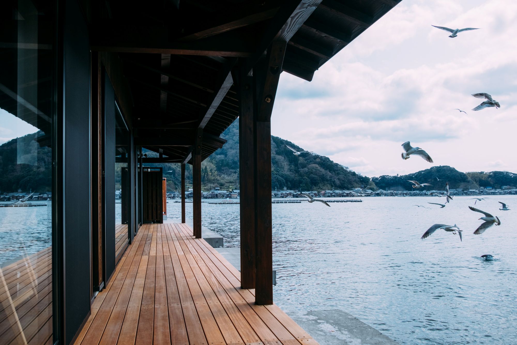 在伊根的舟屋旁，感受輕柔搖曳的波浪、飛翔的海鳥以及寧靜的生活節奏。