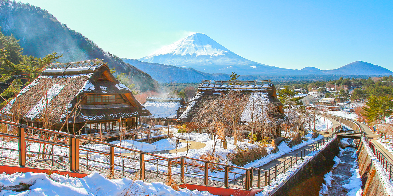 富士山與四季美景

村落坐落在 西湖 湖畔，背景常常可以看到 雄偉的富士山。四季都有不同景色：春季櫻花綻放、夏季綠意盎然、秋季楓葉紅豔、冬季雪景樸素又美麗。