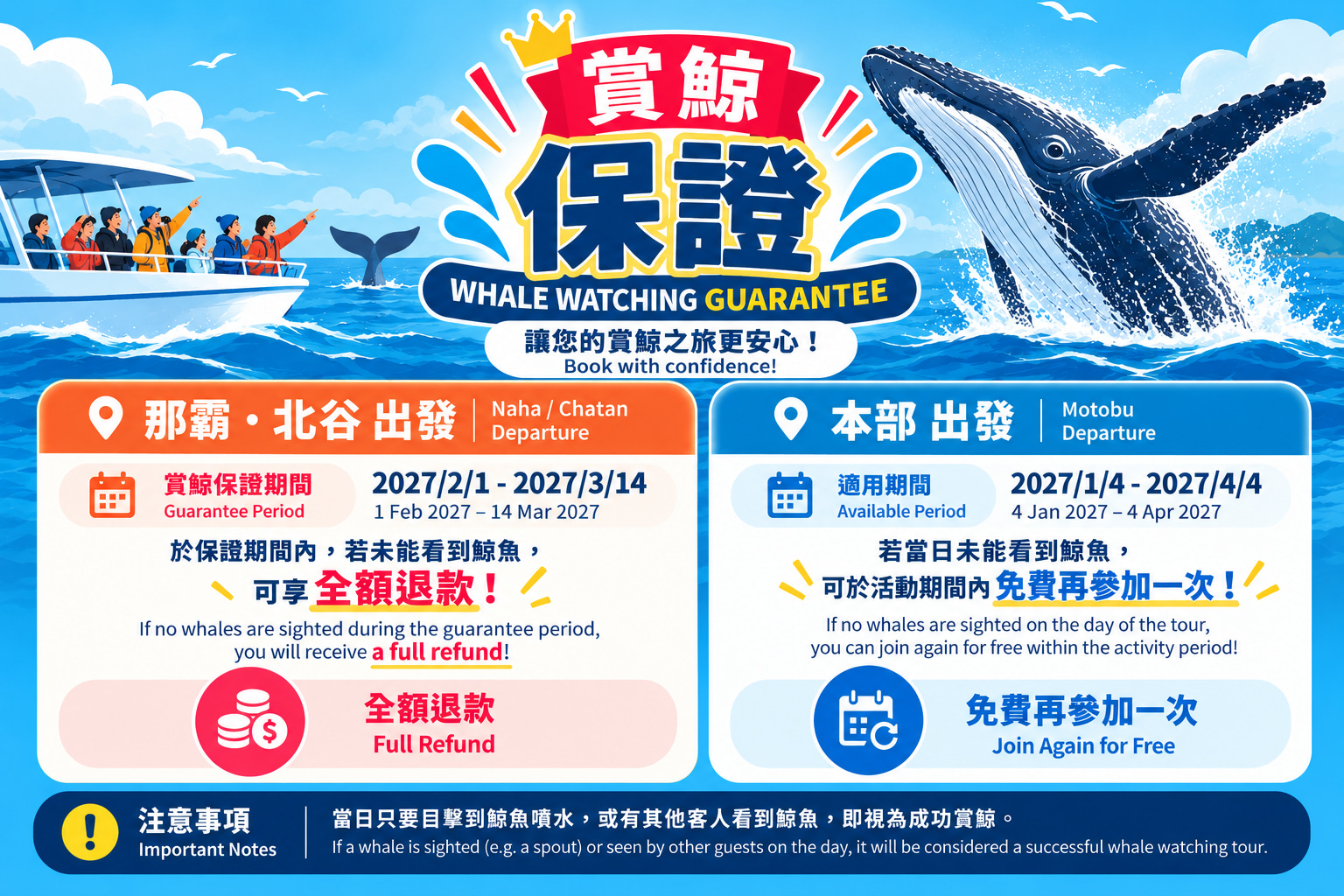 【賞鯨保證】讓您安心出海，享受冬季限定的賞鯨體驗！