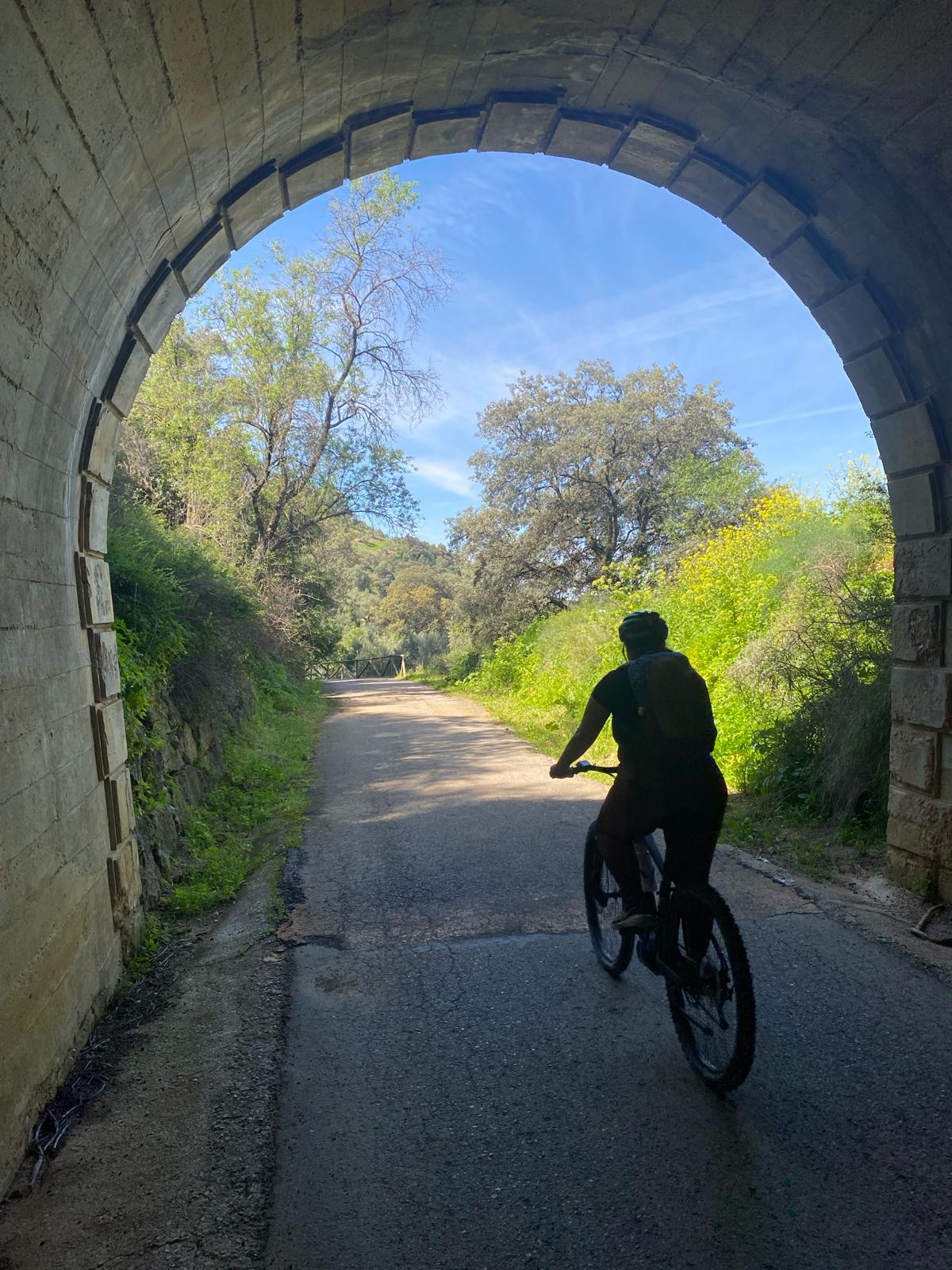 Leaving a tunnel on the Via Verde de la Sierra