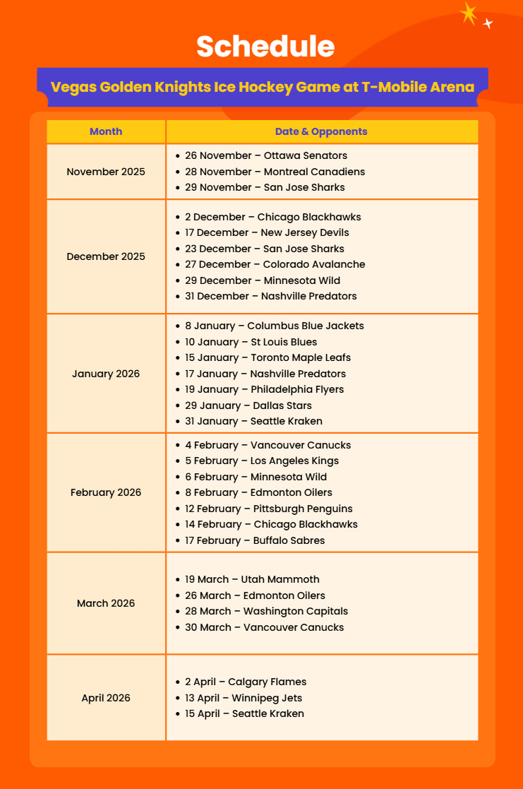 立即查看 Vegas Golden Knights 冰上曲棍球的完整賽程，迎接難忘的賽季！