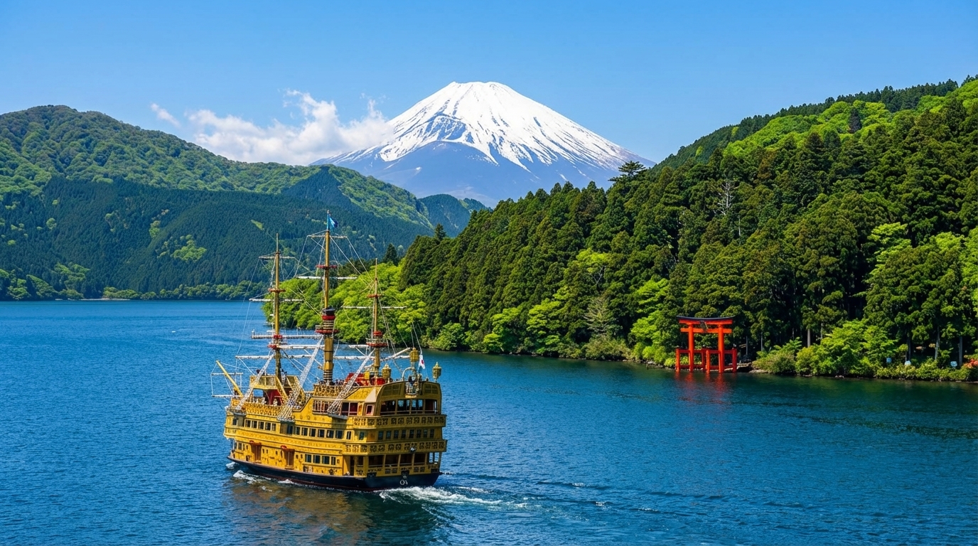 蘆之湖海盜船:來箱根總要來坐一次海賊船吧。船內的配色很復古,非常昭和感。天氣好的時候可以遠眺富士山,還也可以看到水上鳥居。 蘆之湖海盜船:來箱根總要來坐一次海賊船吧。船內的配色很復古,非常昭和感。天氣好的時候可以遠眺富士山,還也可以看到水上鳥居。