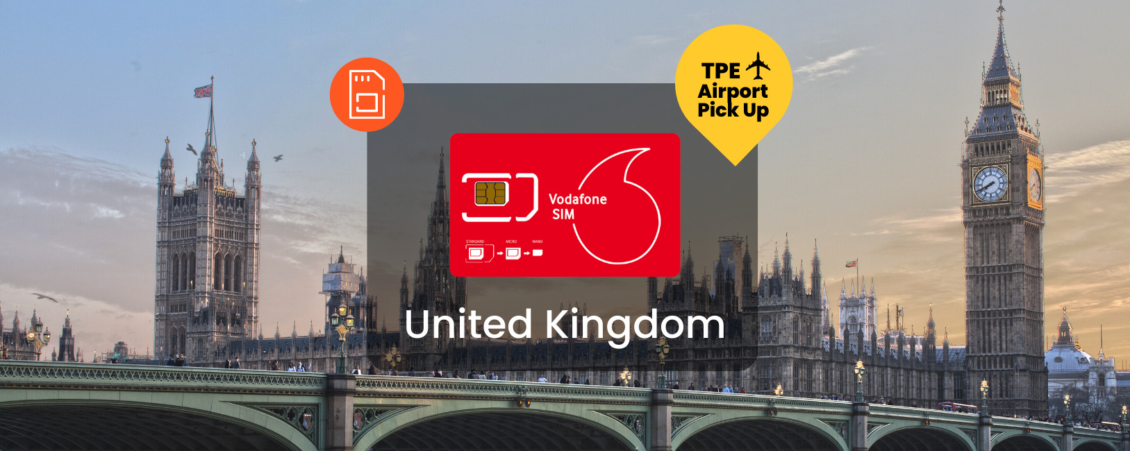 英國專用Vodafone上網通話SIM卡（桃園機場領取）