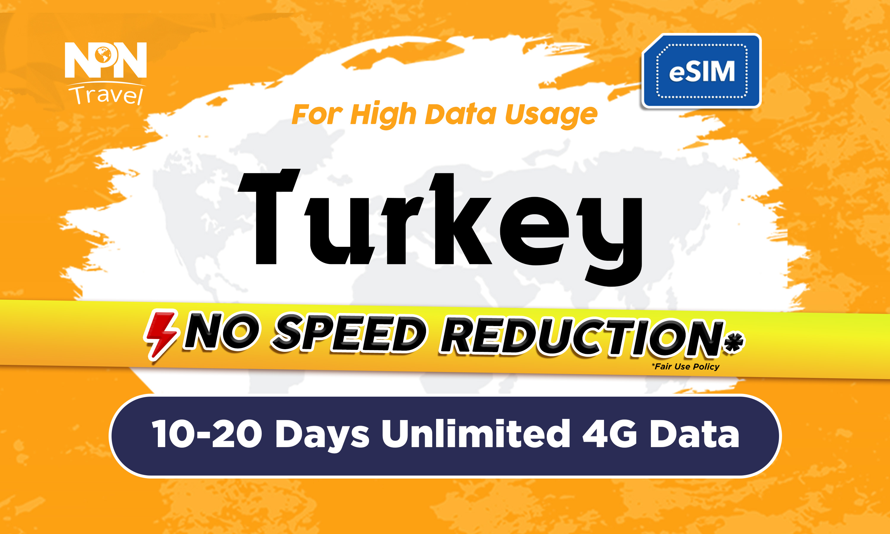 土耳其10 - 20天無限流量4G eSIM卡（每天500MB / 2GB後限速）