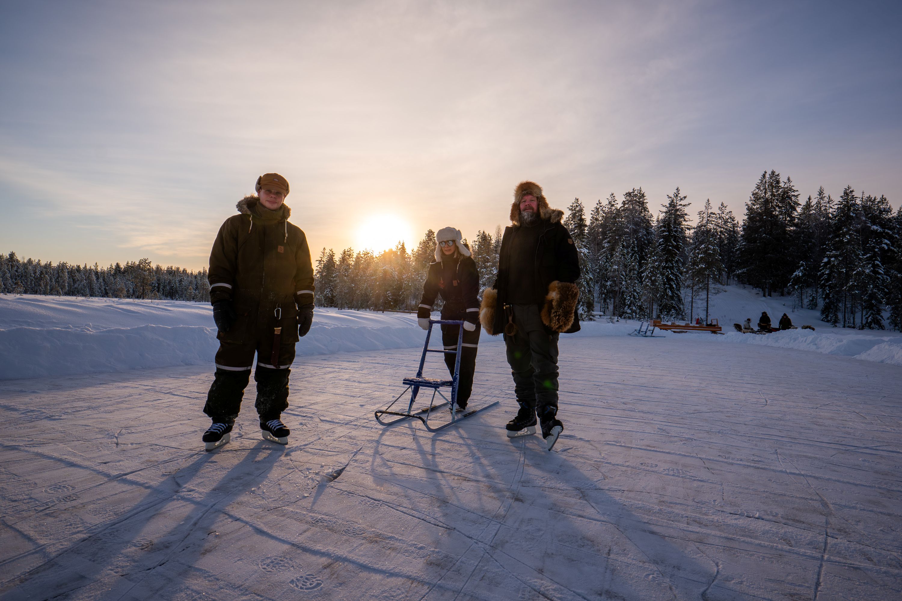 Ice skating on frozen lake