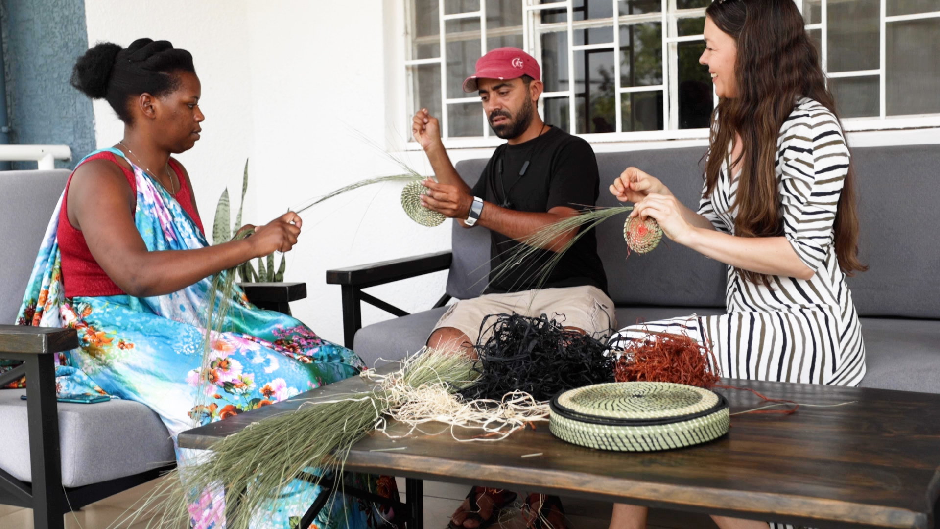 Traditional Basket Weaving in a Garden