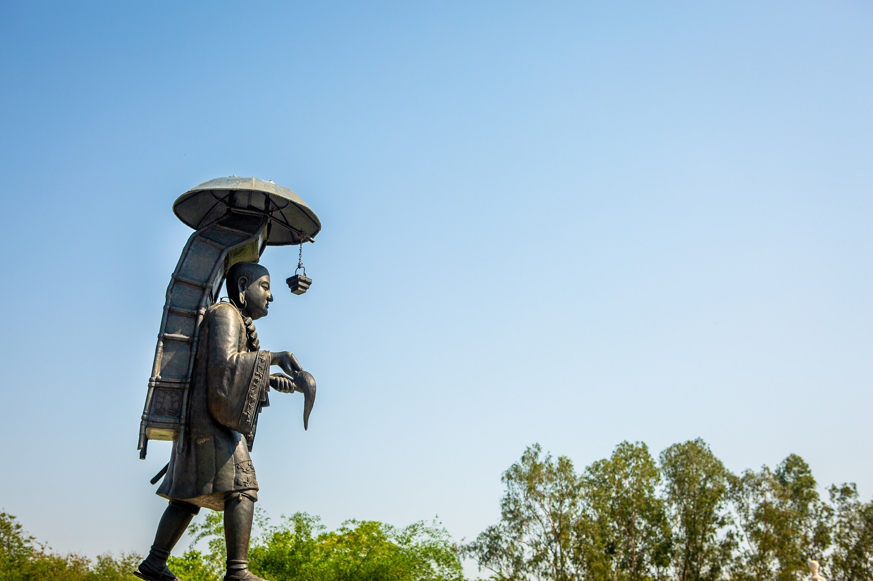 Nalanda Ruins, Excavated Ruins at Nalanda - Hiuen Tsang Memorial Hall - Hieun Tsang Sculpture.