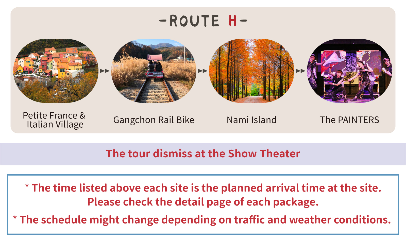 Admission tickets to all listed attractions. Comfortable round-trip transportation from Seoul!